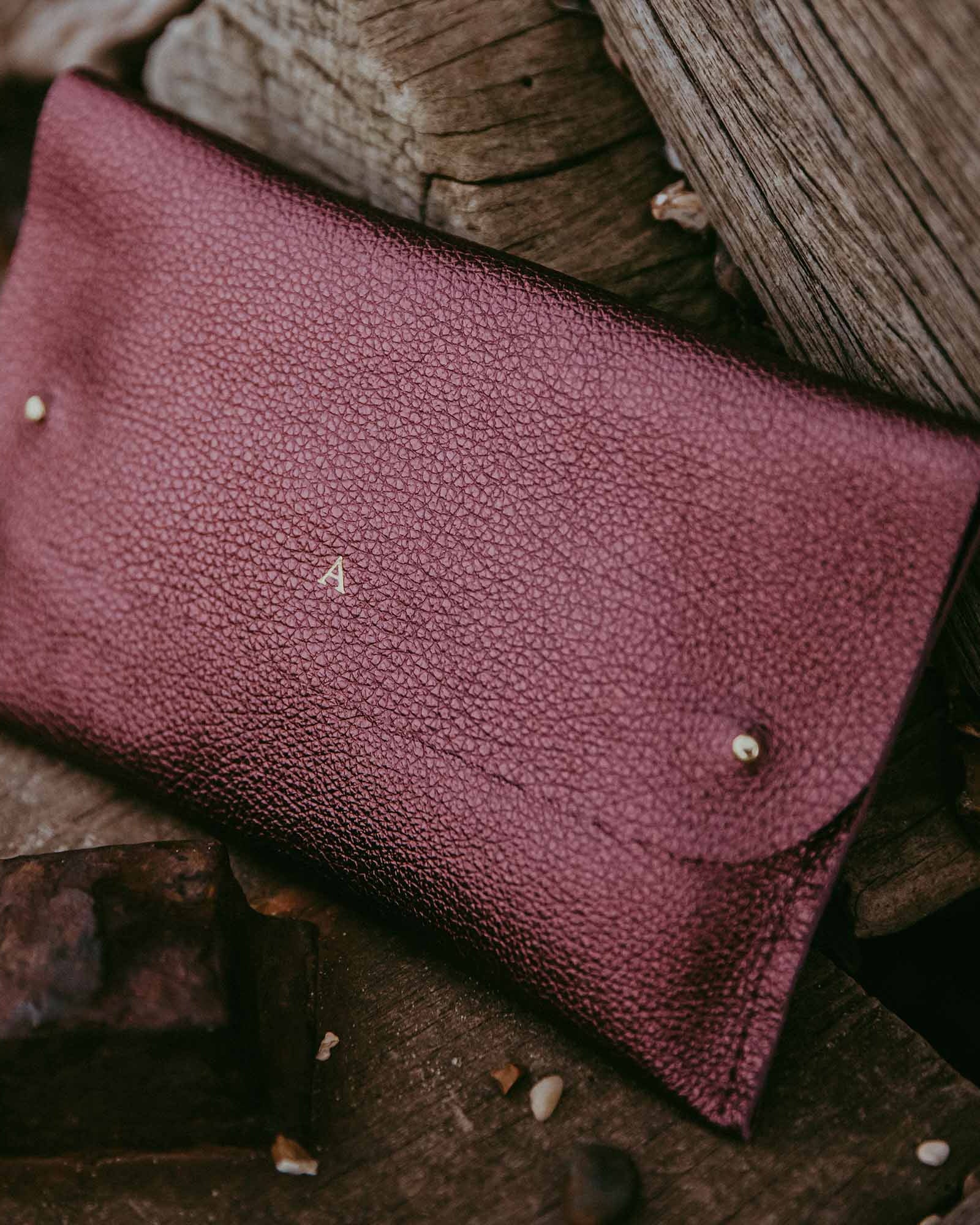 Personalised Metallic Berry leather clutch bag
