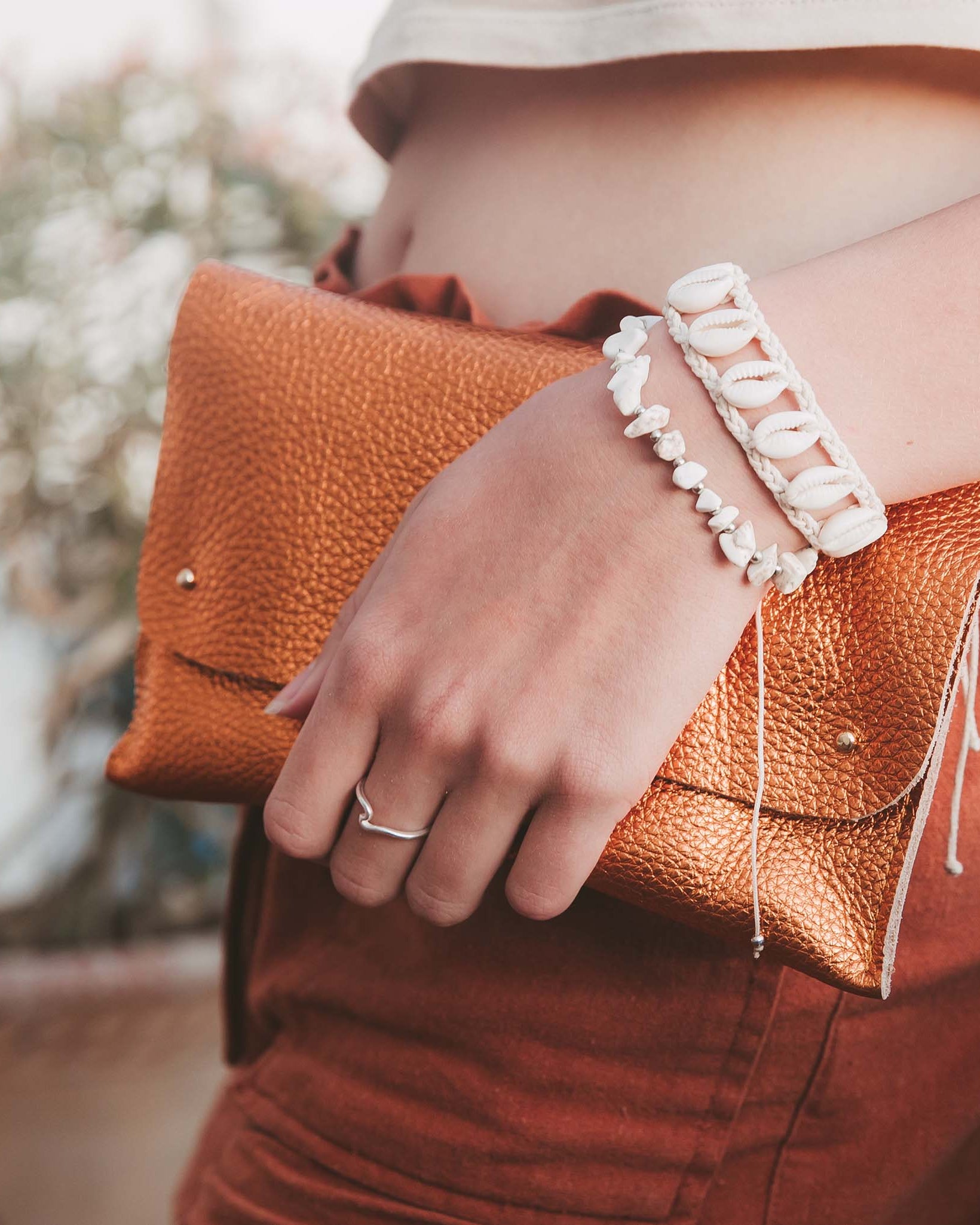 Metallic Copper Leather clutch bag