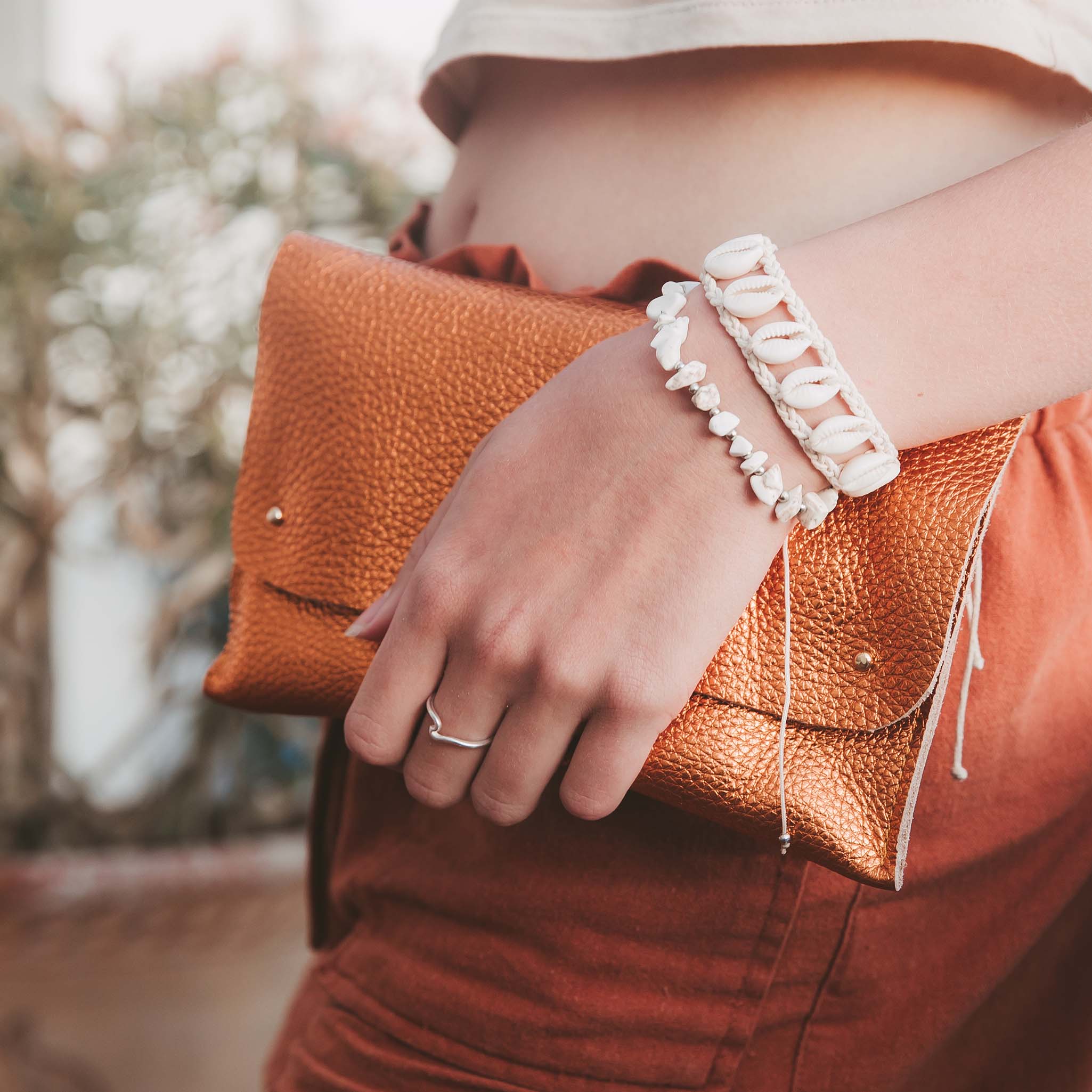 Metallic Copper Leather clutch bag