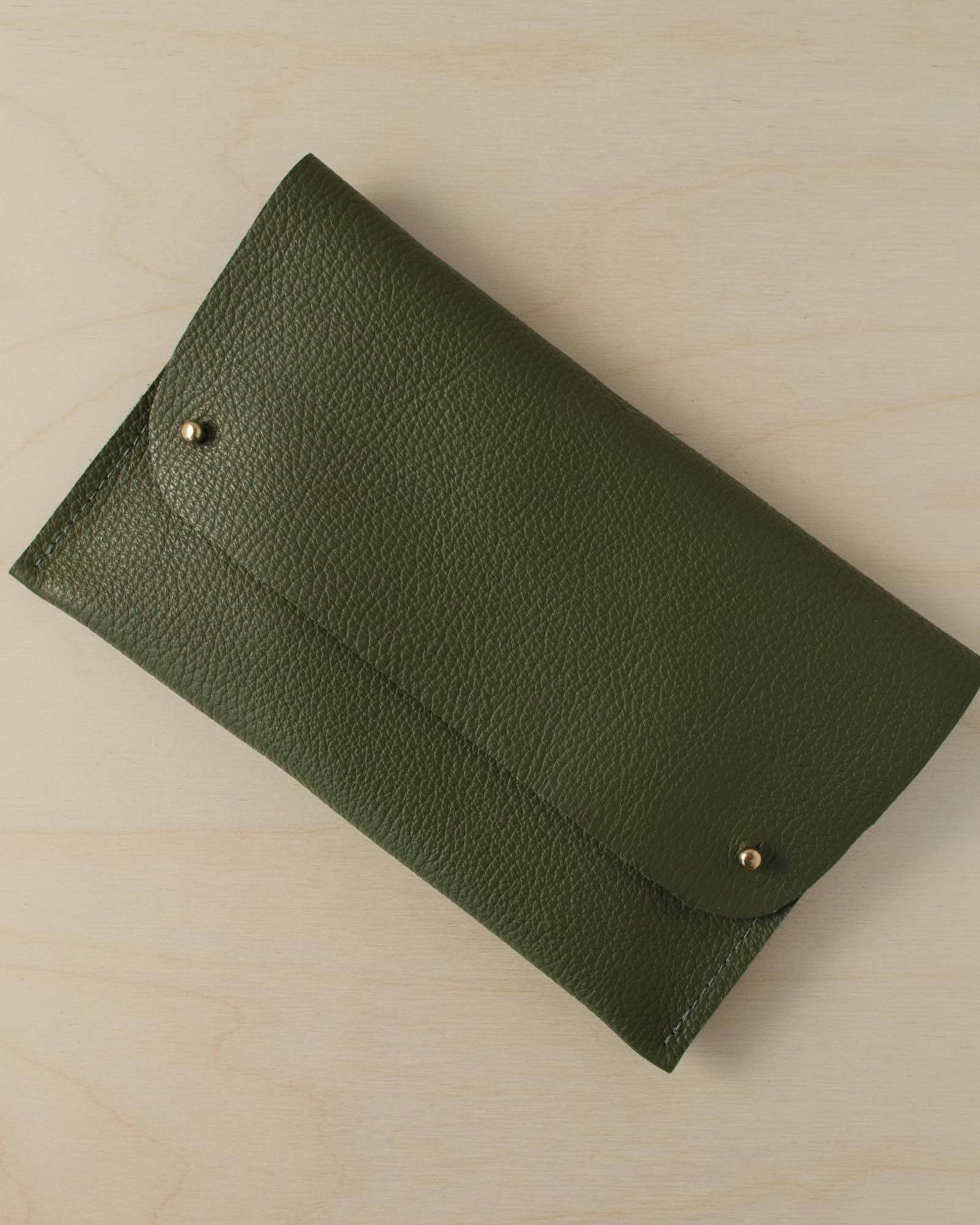 Olive Green leather clutch bag