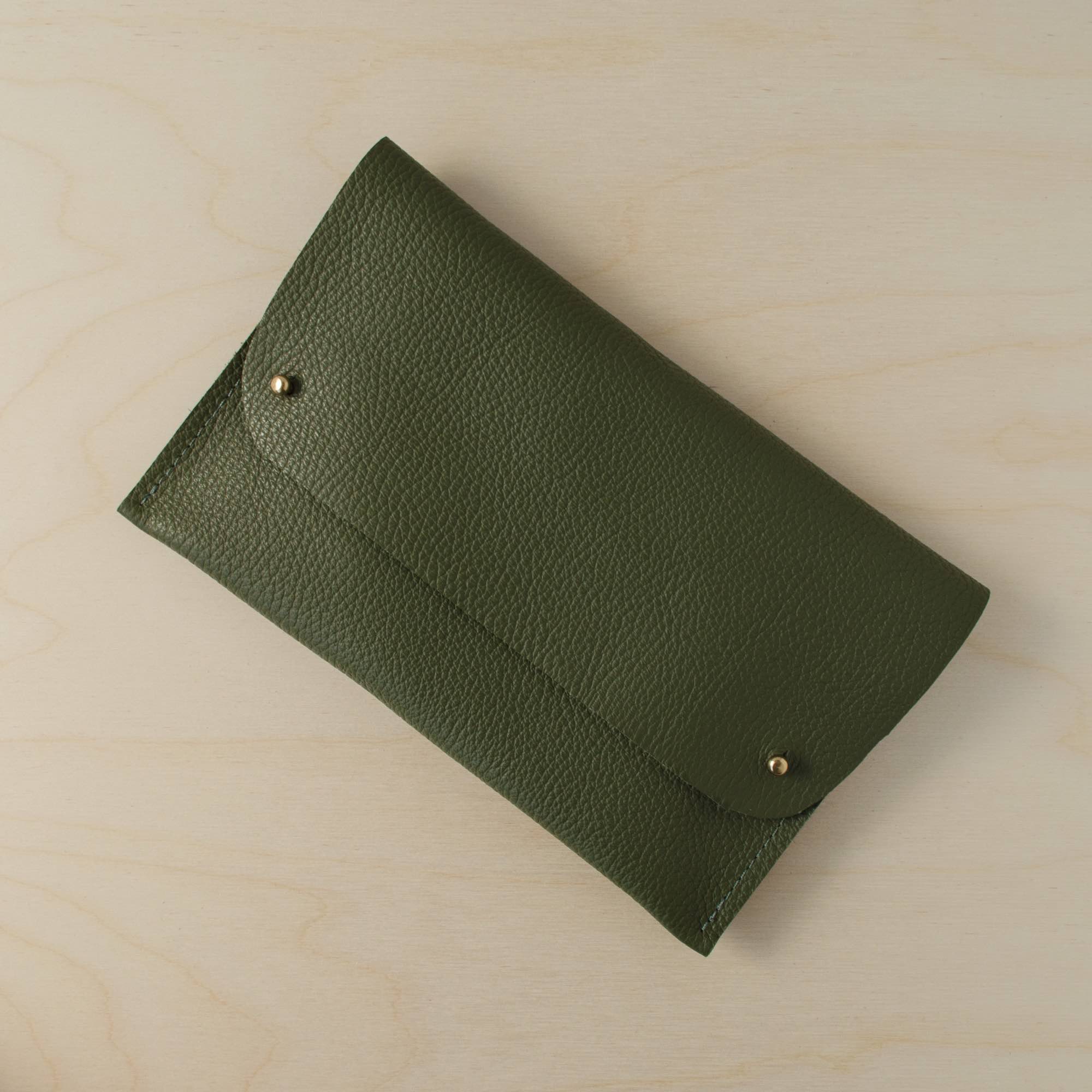 Olive Green leather clutch bag
