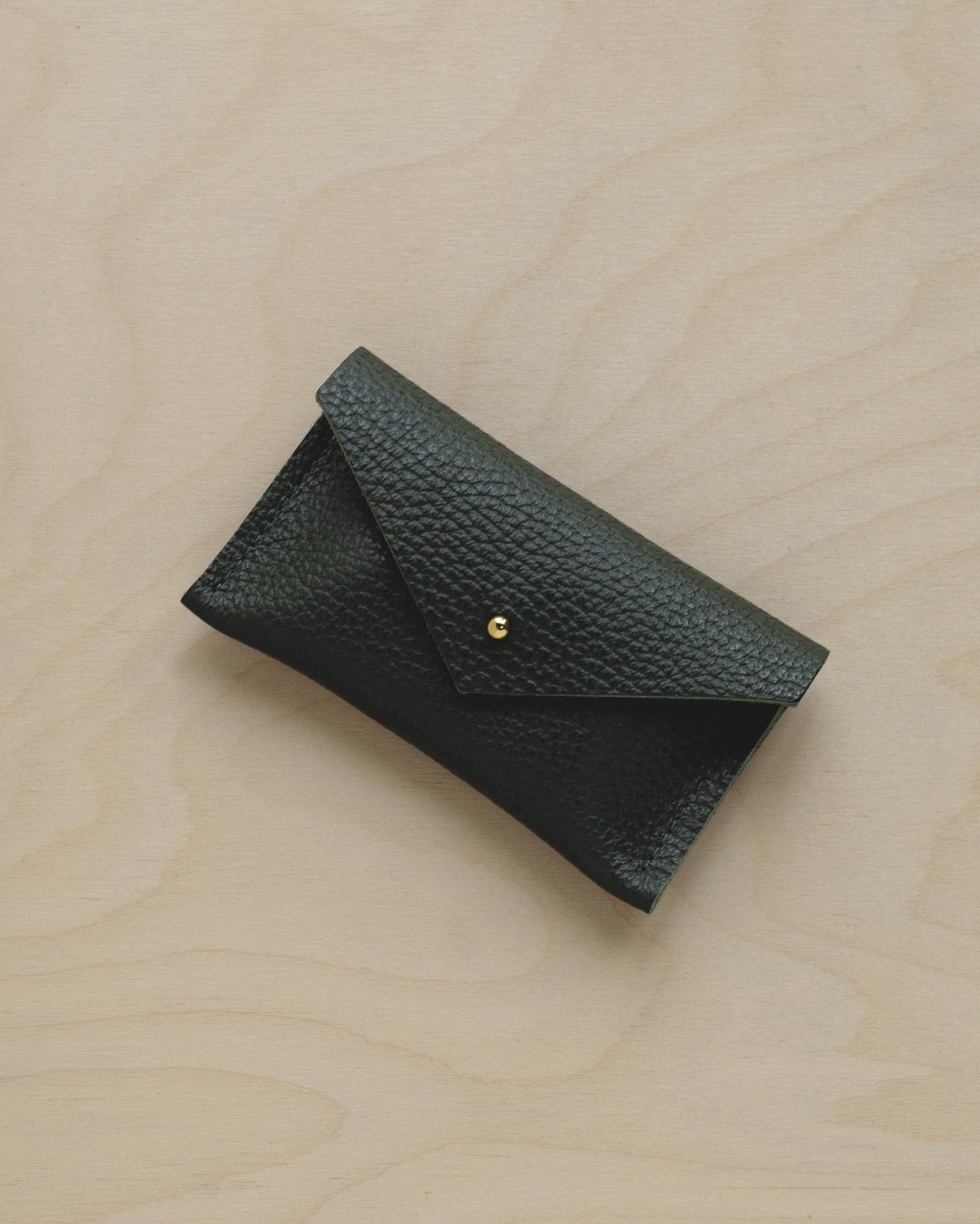 Pine Green leather card holder.
