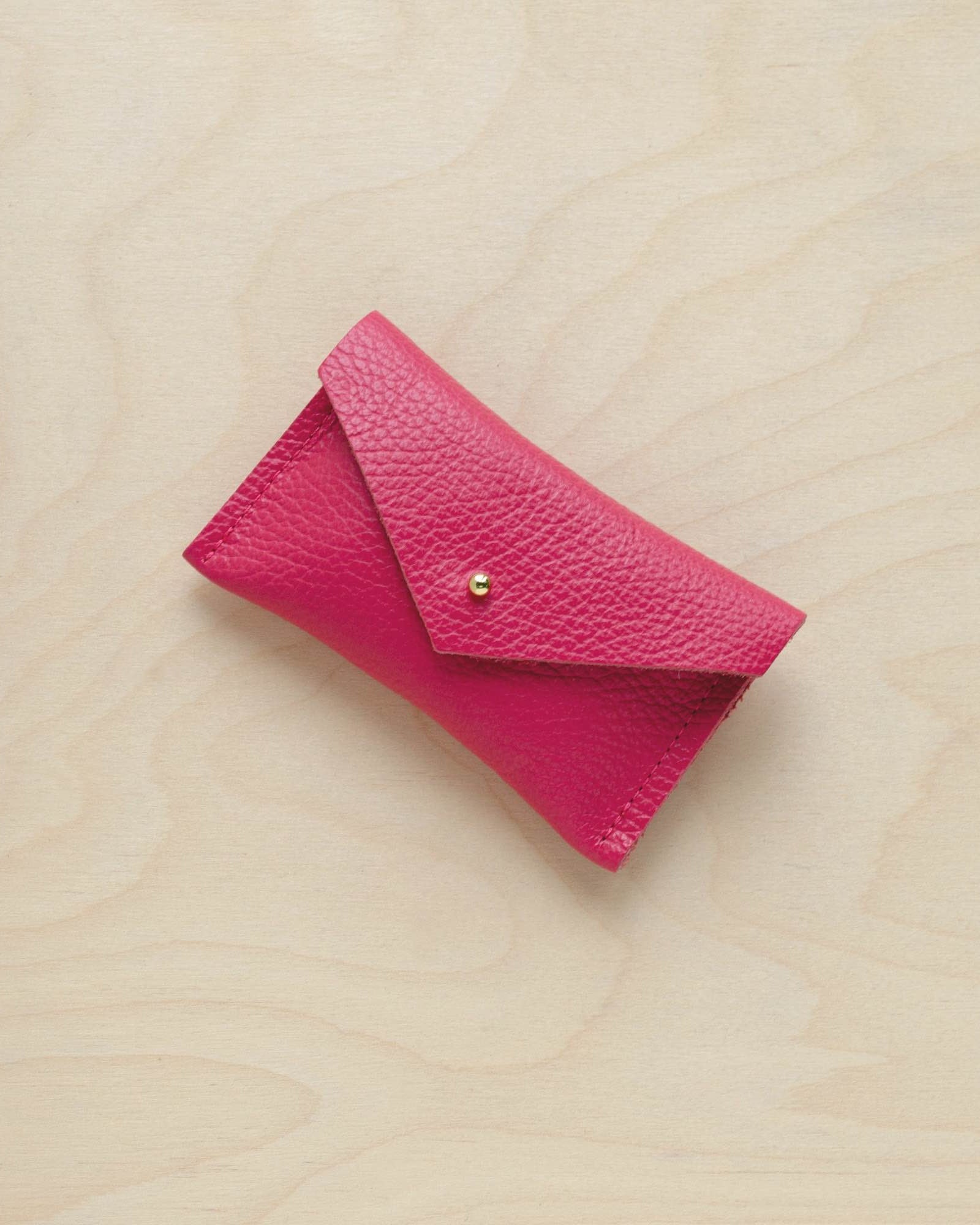 Raspberry Pink leather card holder.