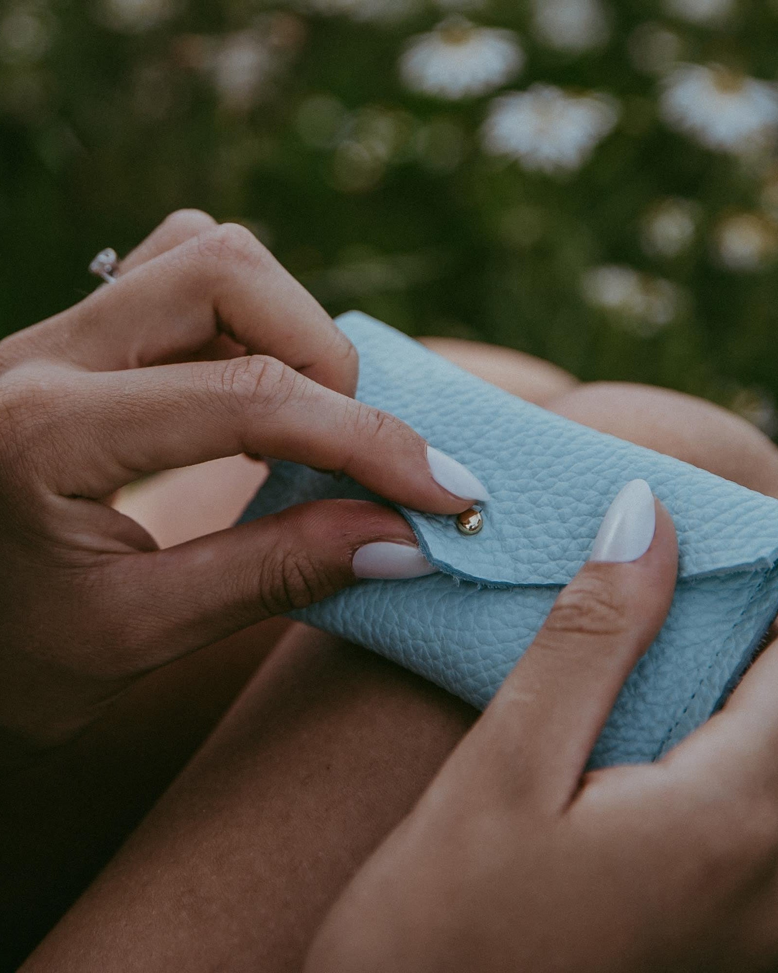 Seaglass turquoise leather card holder.