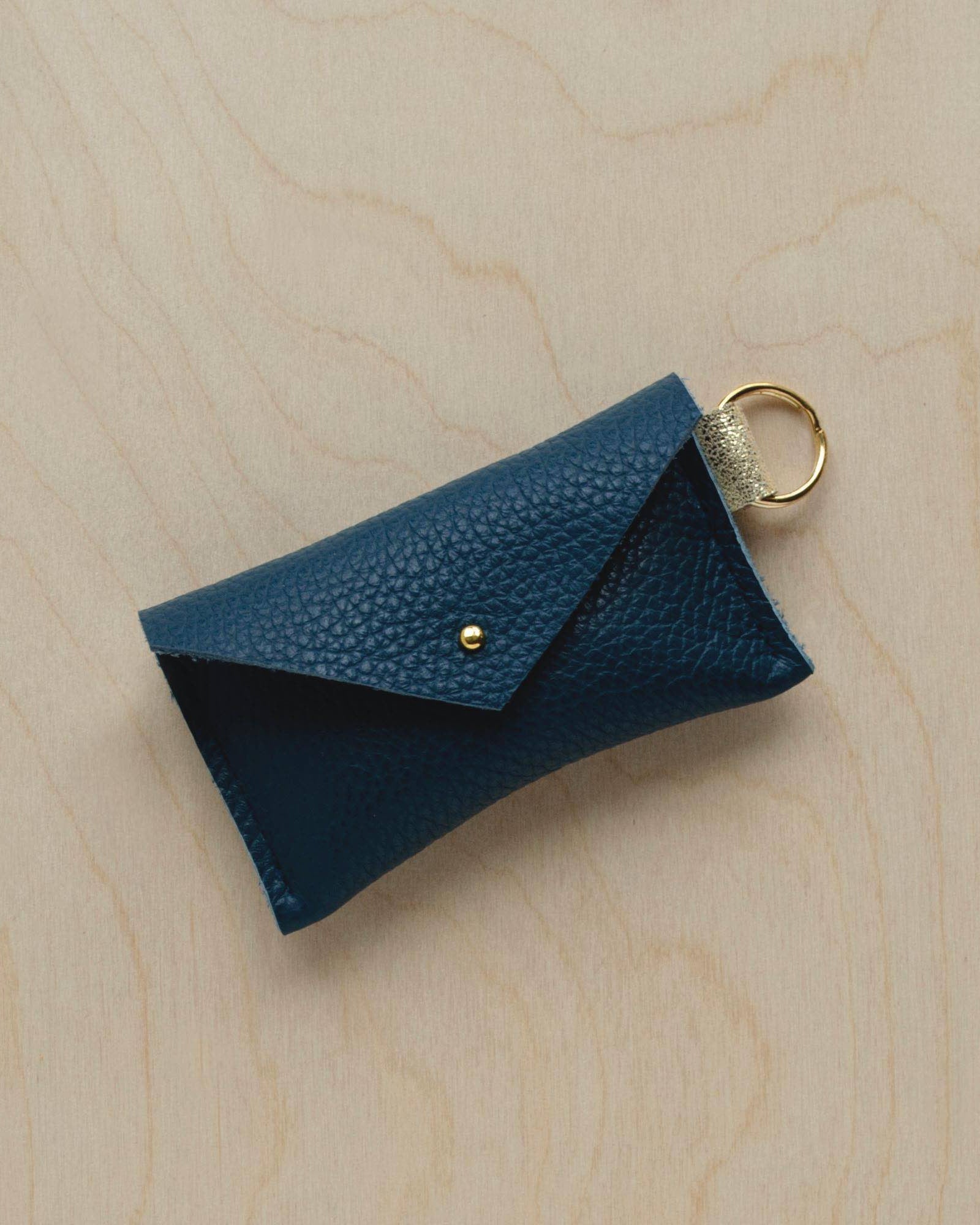Atlantic Teal leather keyring card holder.