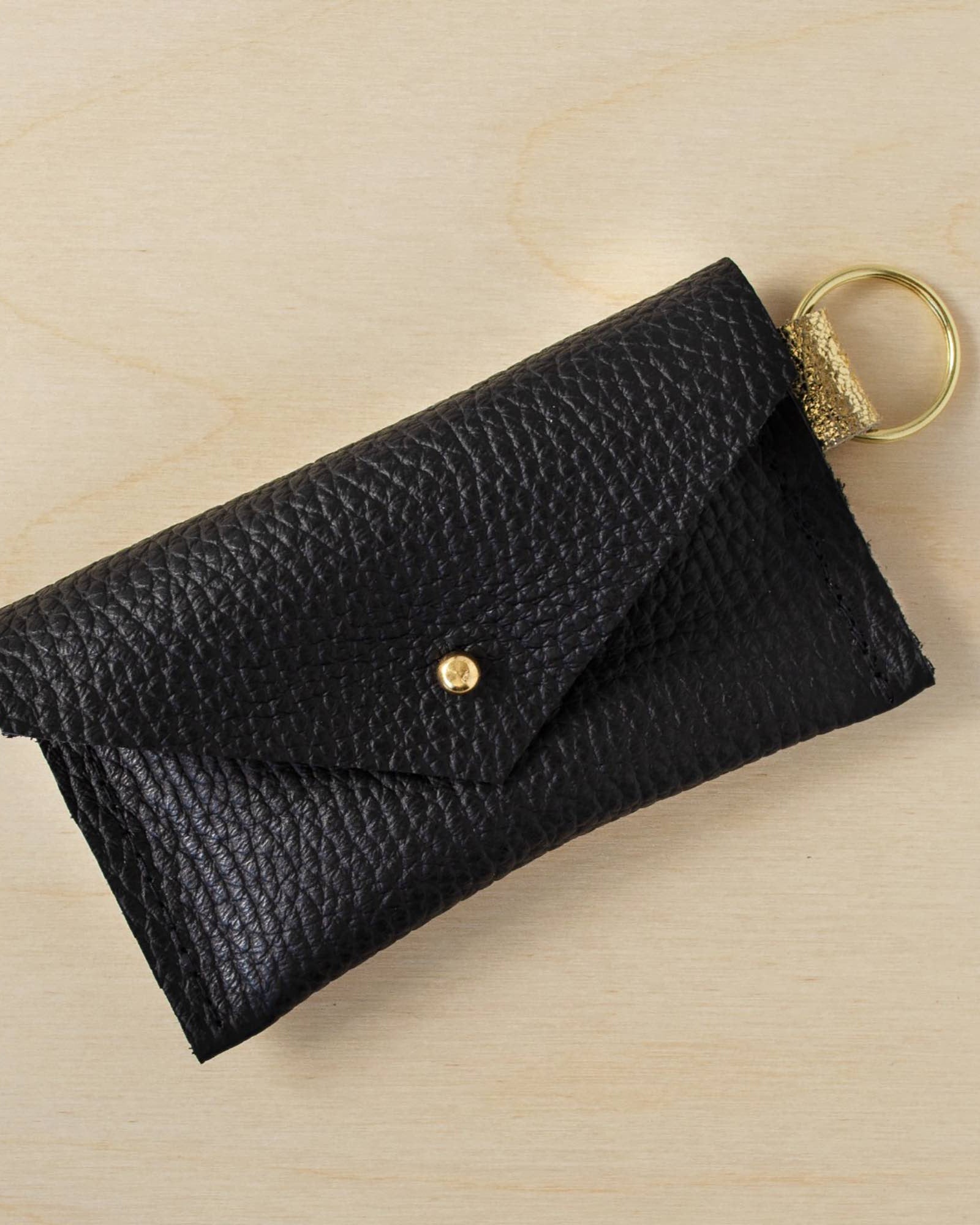 Leather Keyring Card Holder in Black.