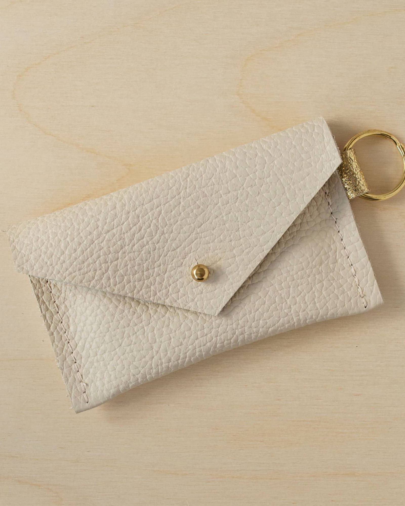 Leather Keyring Card Holder in Cream.