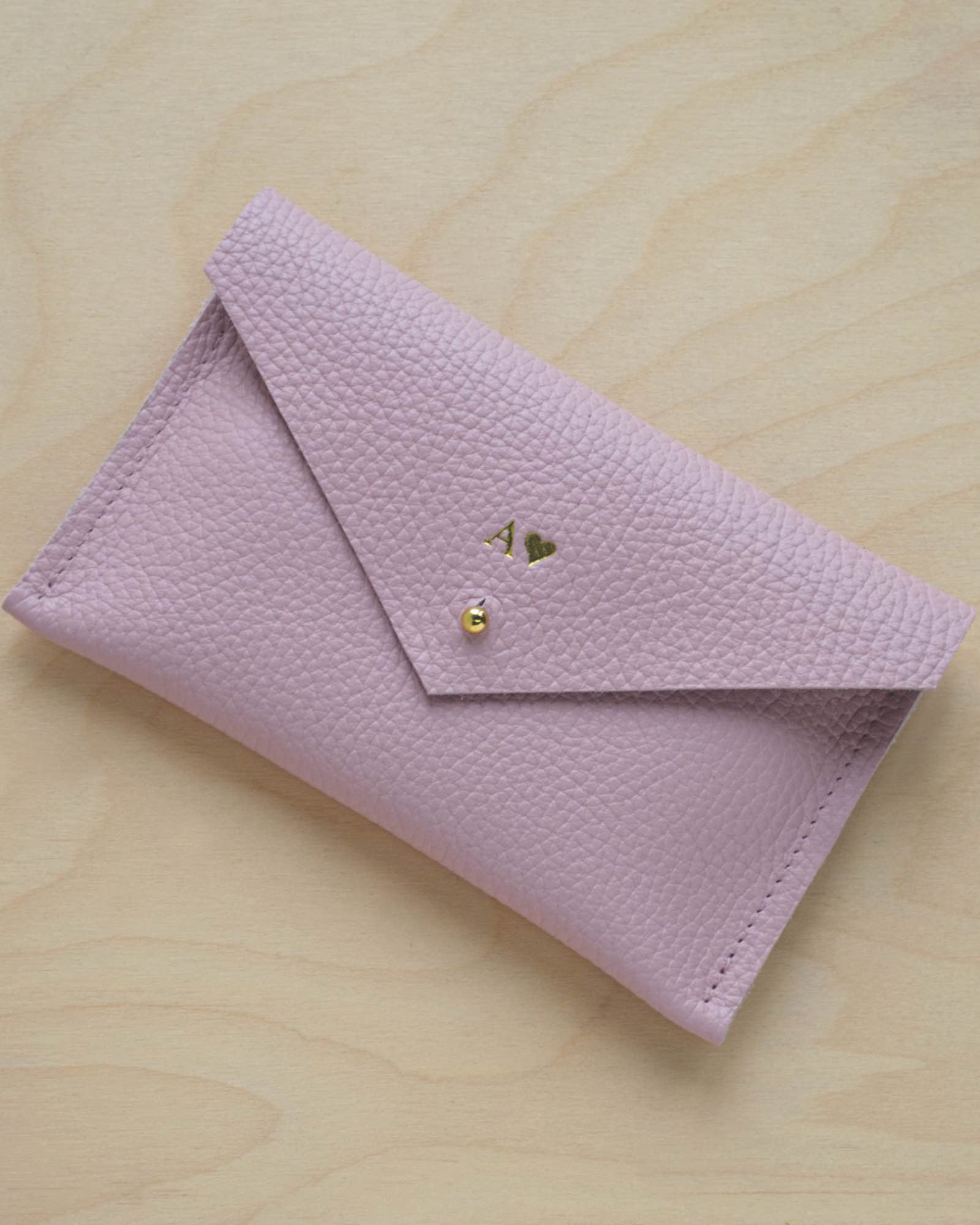 Baby Pink leather everyday purse with personalisation.