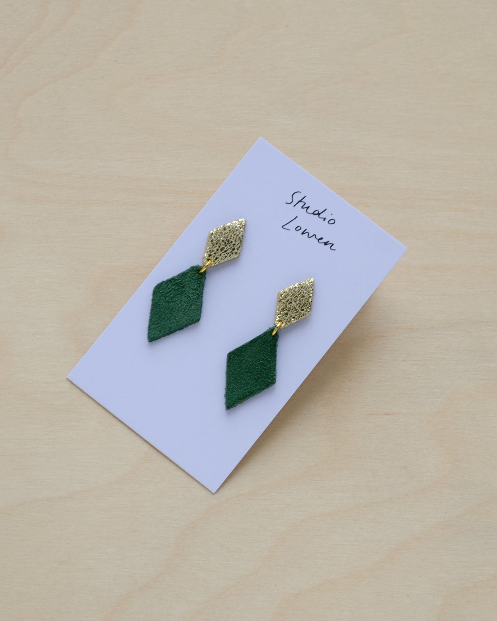 Alba Earrings in Moss Green and Shimmer Gold