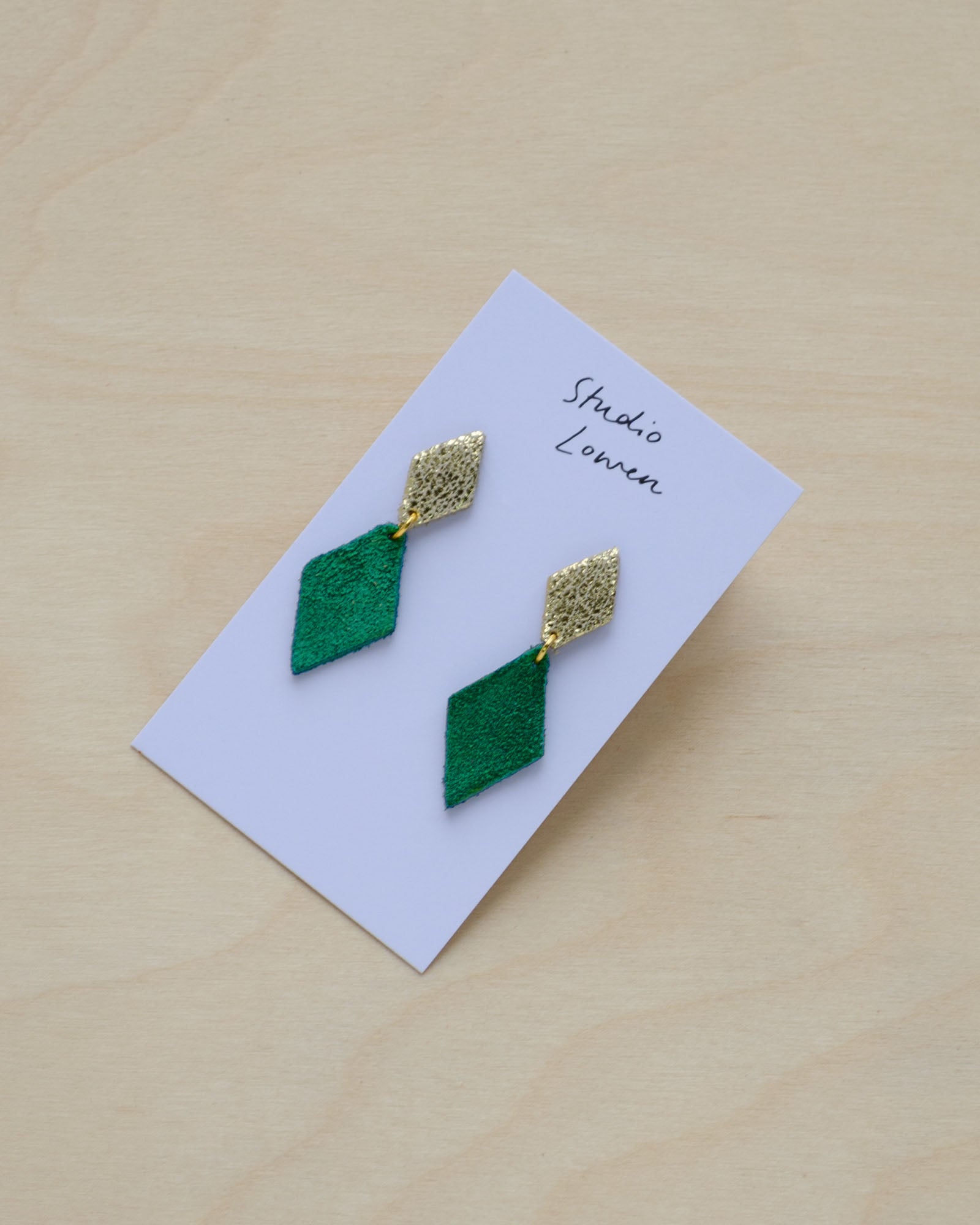 Alba Earrings in Jade Green and Shimmer Gold