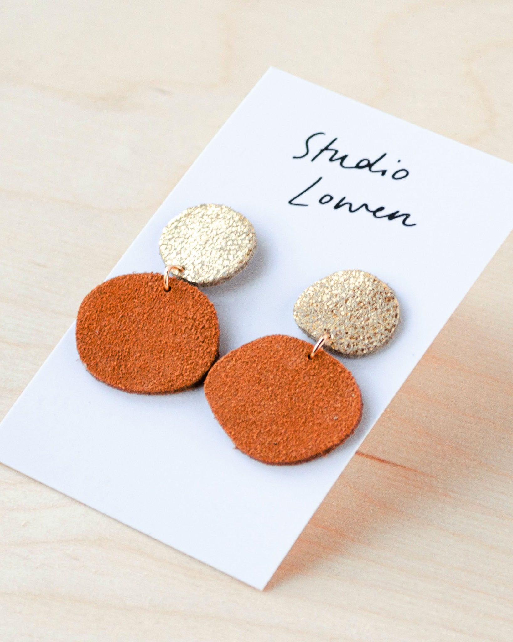 Bili Pop Leather and Suede earrings in gold and orange