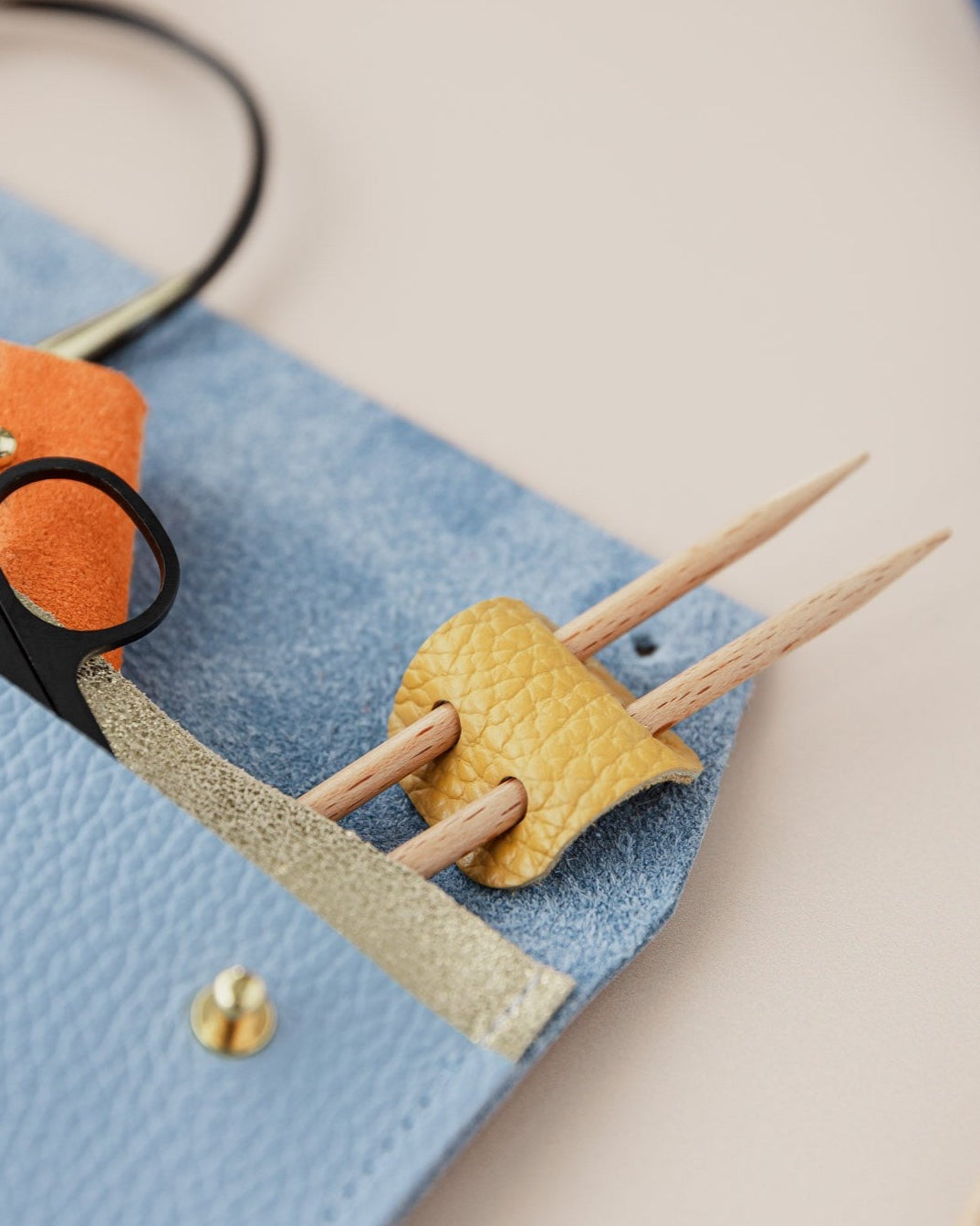Knitting needle holder and notions pouch