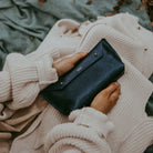 Leather Metallic Navy Ailla Clutch Bag