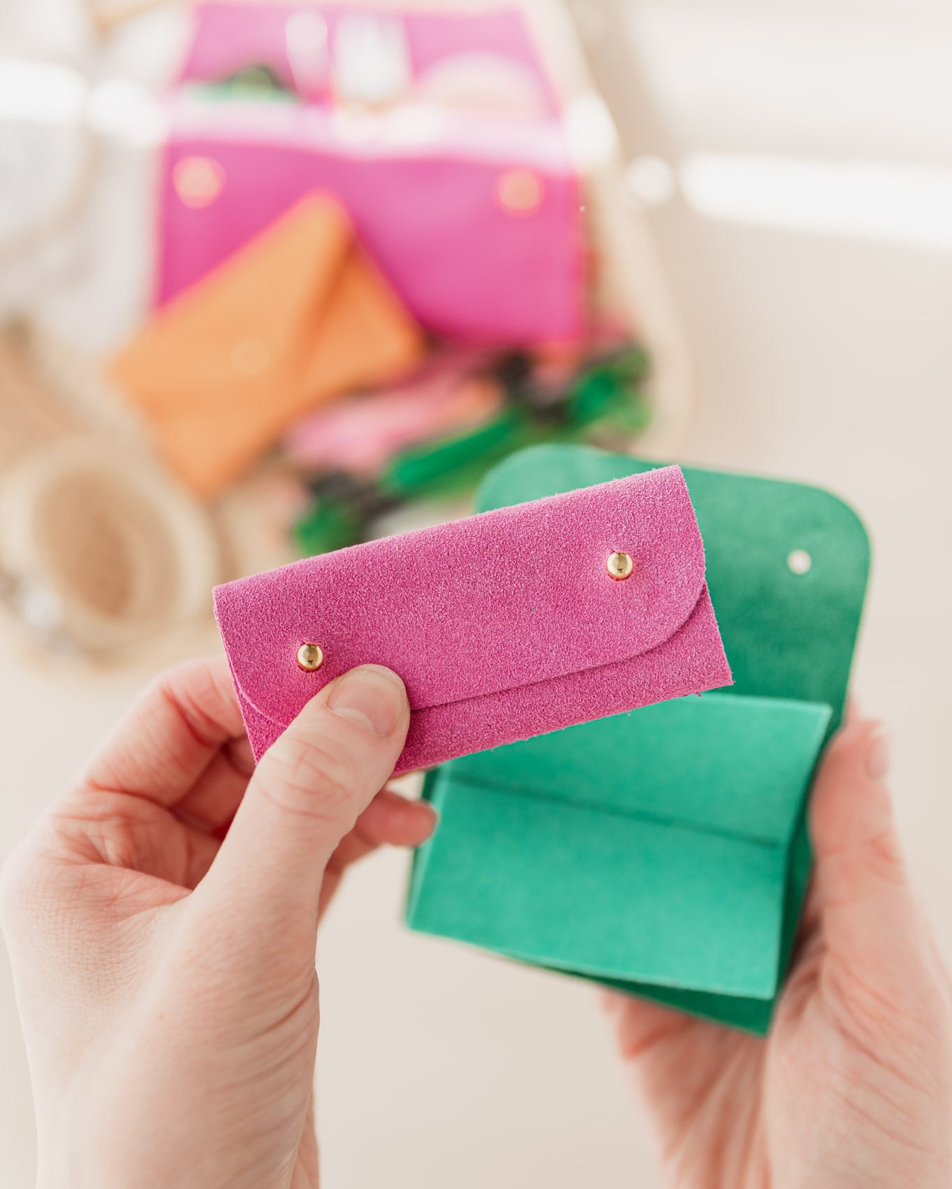 Pink and green mini sewing needle case