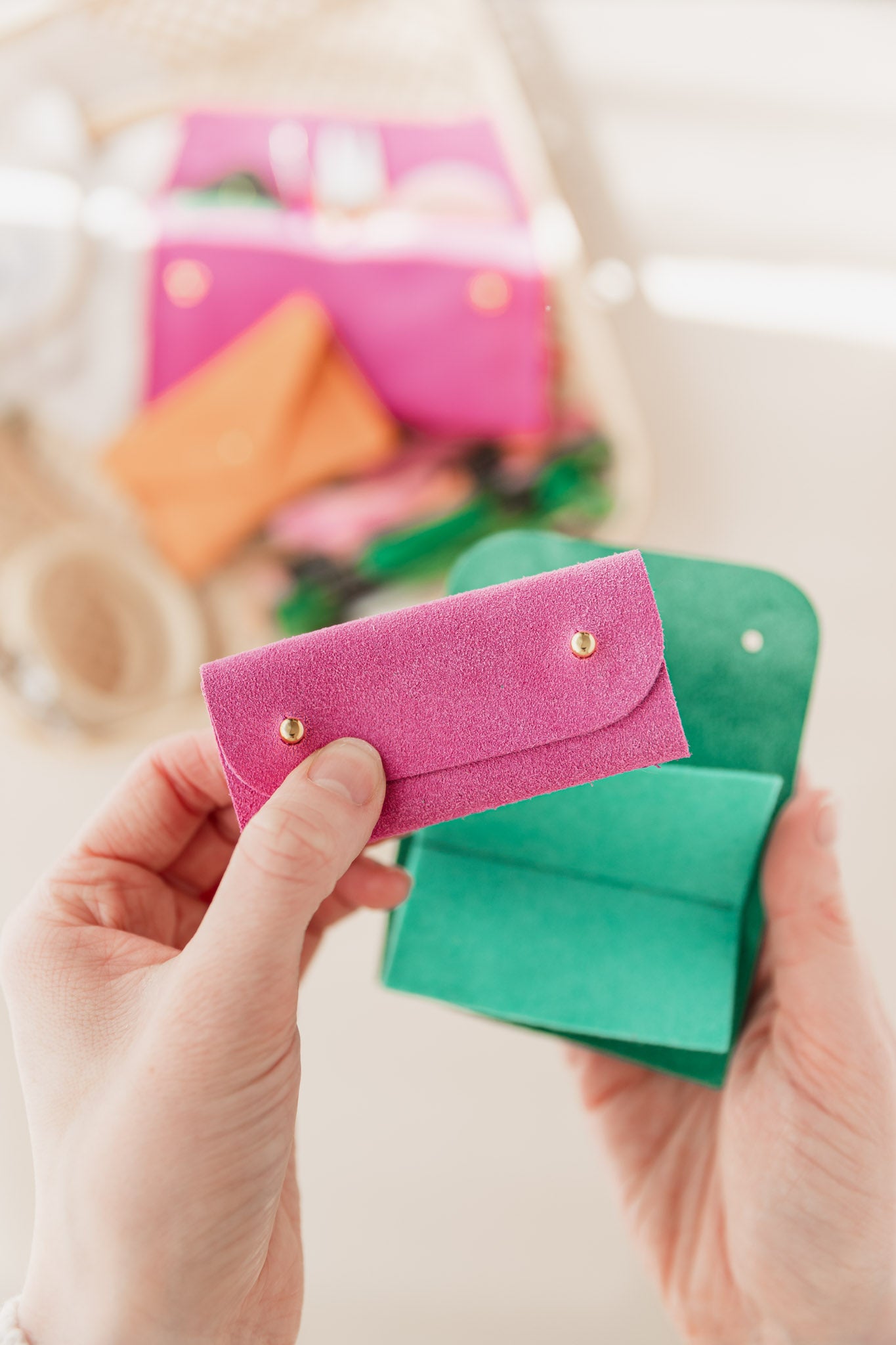 Pink and green mini sewing needle case