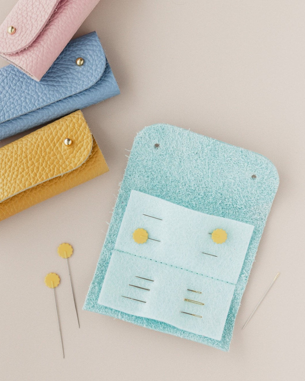 Mini Sewing Needle Case in Blue, Yellow and Seaglass, by Studio Lowen