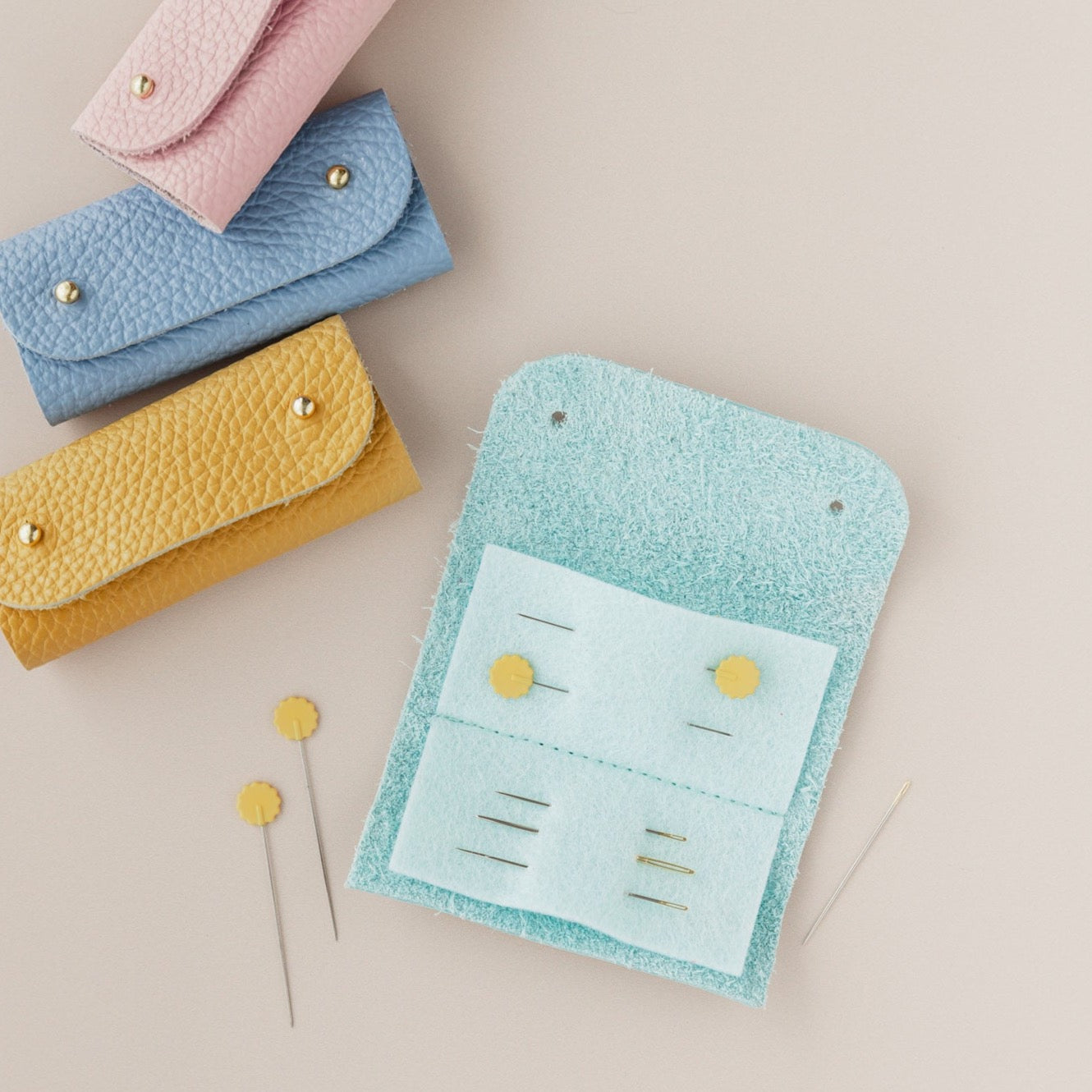 Mini Sewing Needle Case in Blue, Yellow and Seaglass, by Studio Lowen