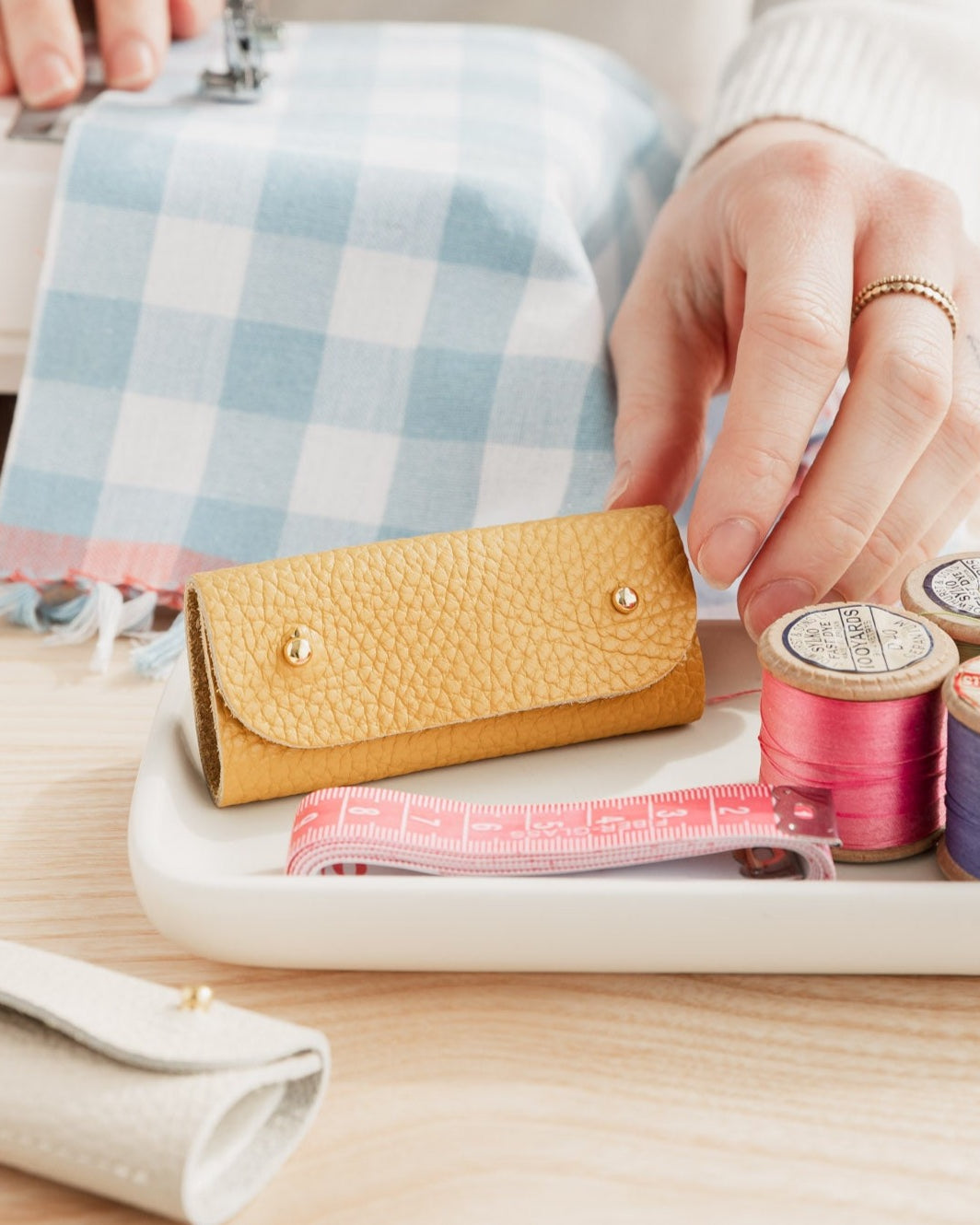 Mustard yellow sewing needle case