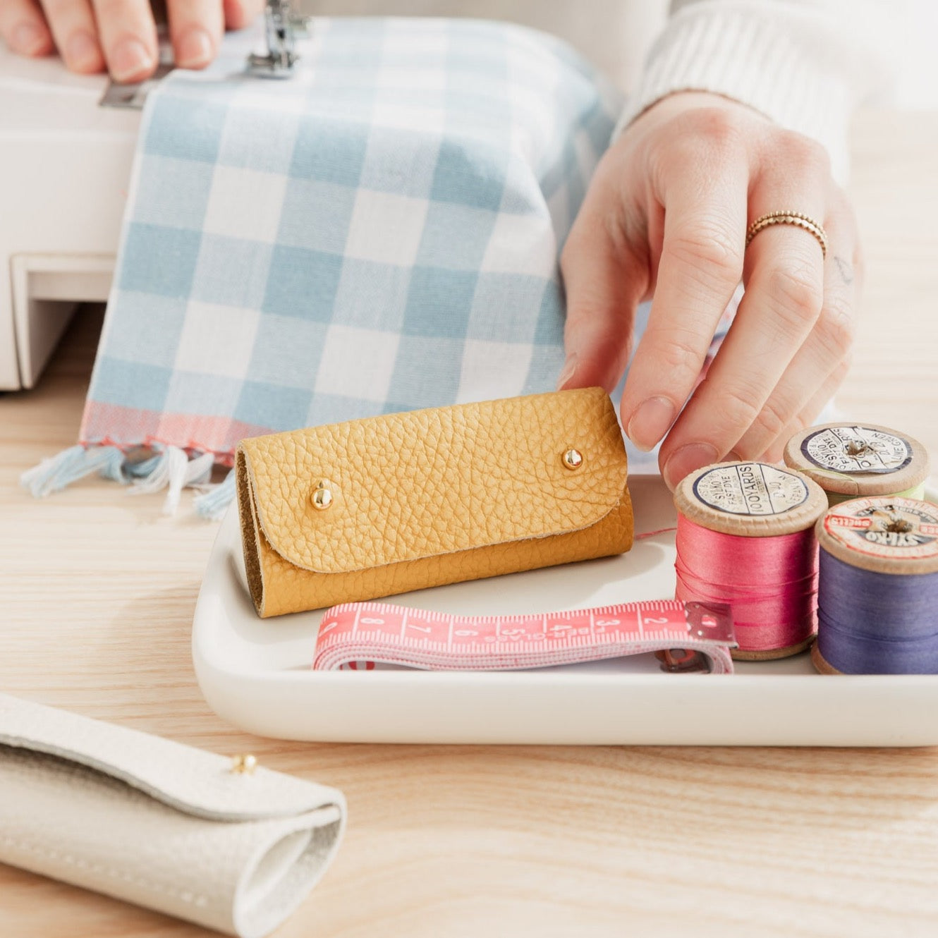 Mustard yellow sewing needle case