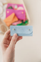 Pale blue suede mini sewing needle case