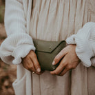 Leather Olive Green Ailla Clutch Bag