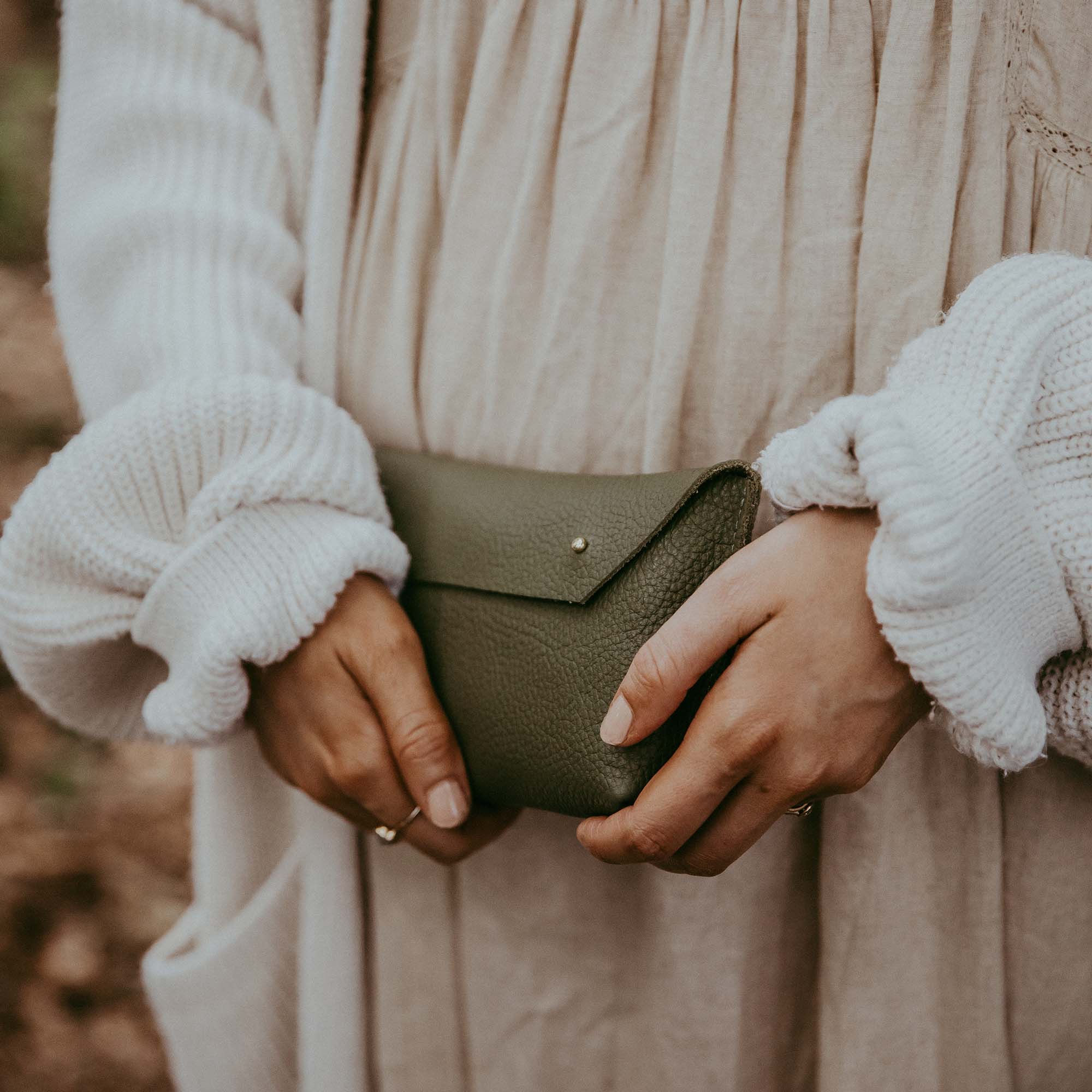 Leather Olive Green Ailla Clutch Bag