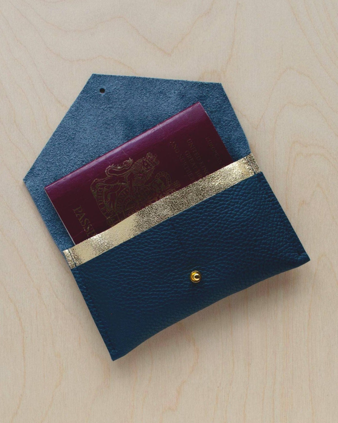 Open Passport Pouch in Atlantic teal