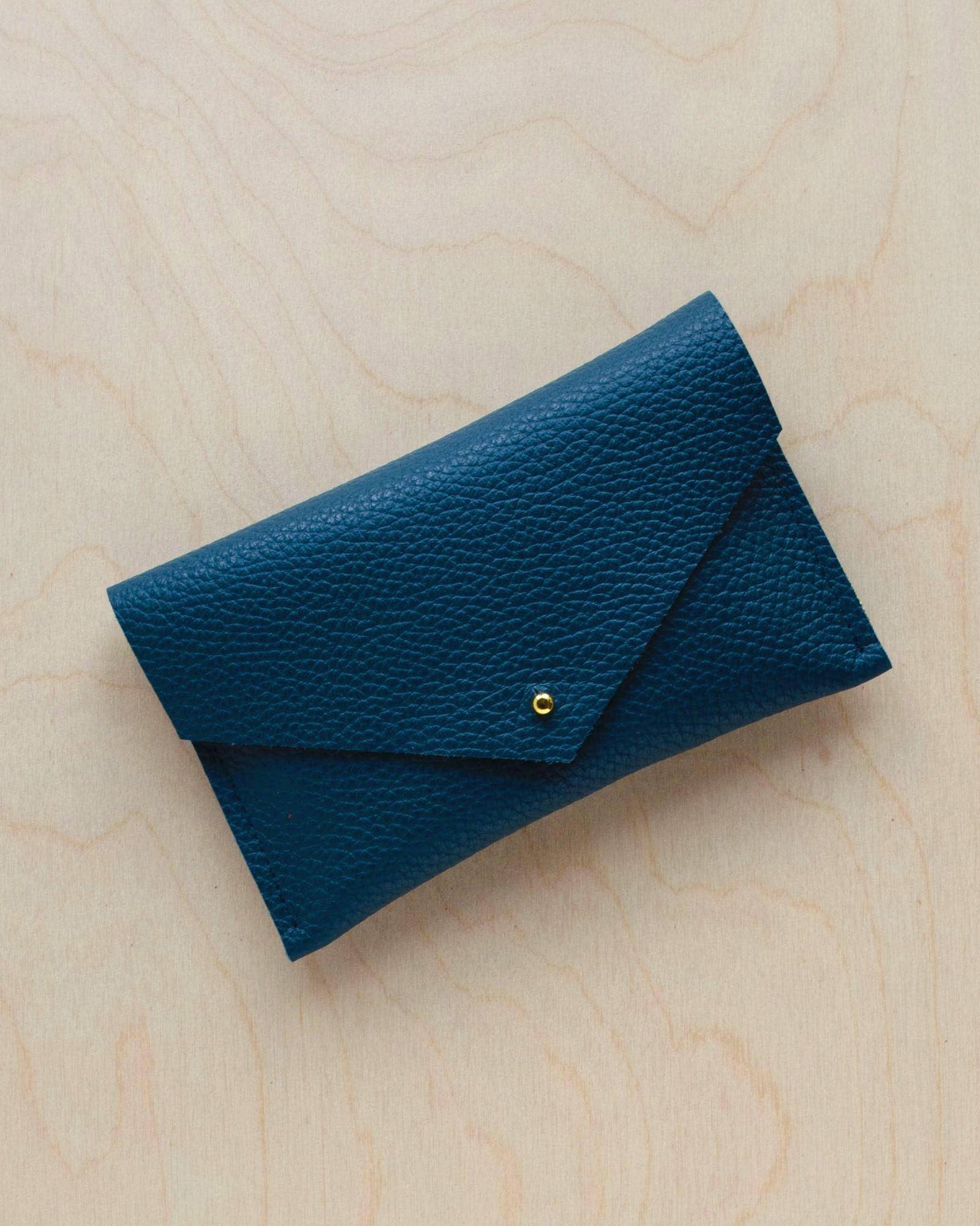 Leather passport pouch in Atlantic teal