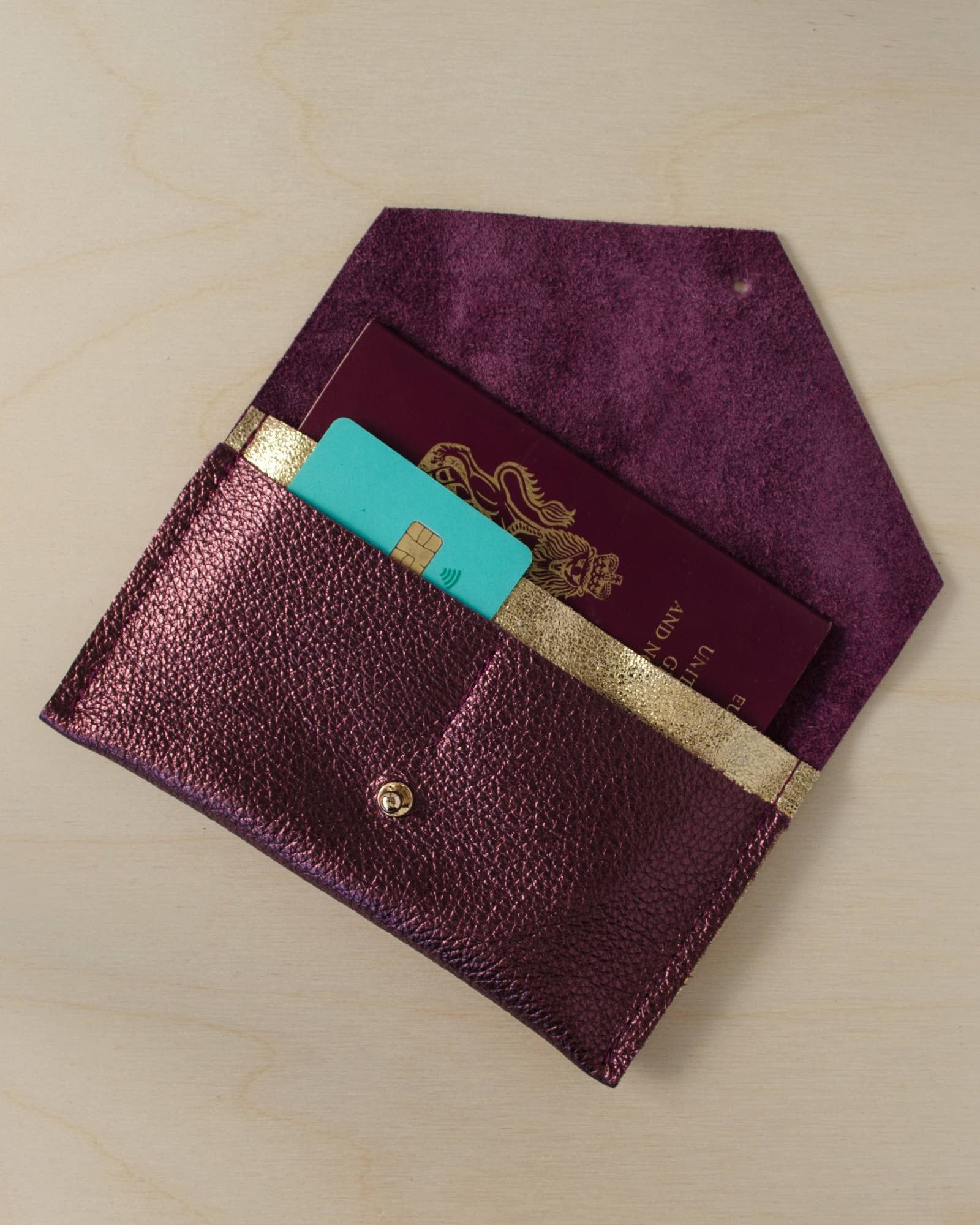 Metallic Berry Leather Passport Pouch
