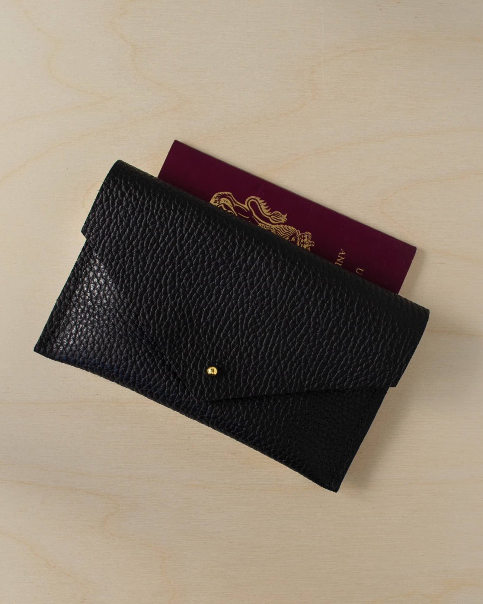 Black leather passport pouch
