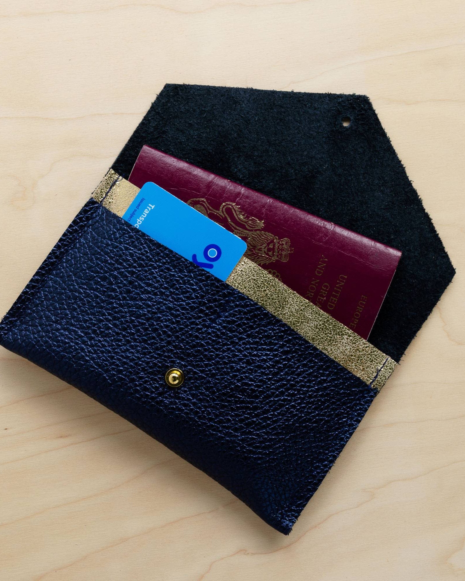 Metallic Navy Leather passport pouch
