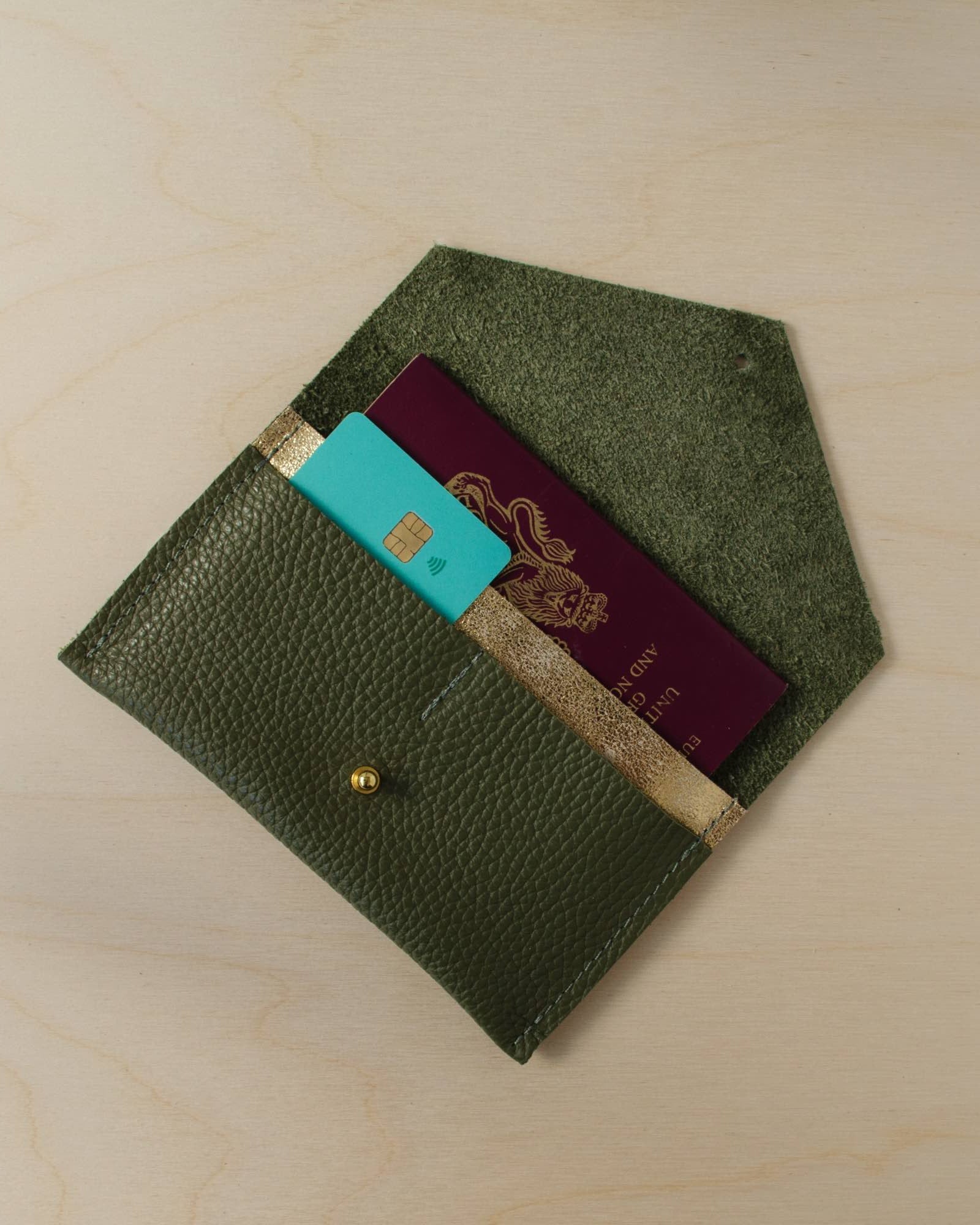 Olive Green leather passport pouch