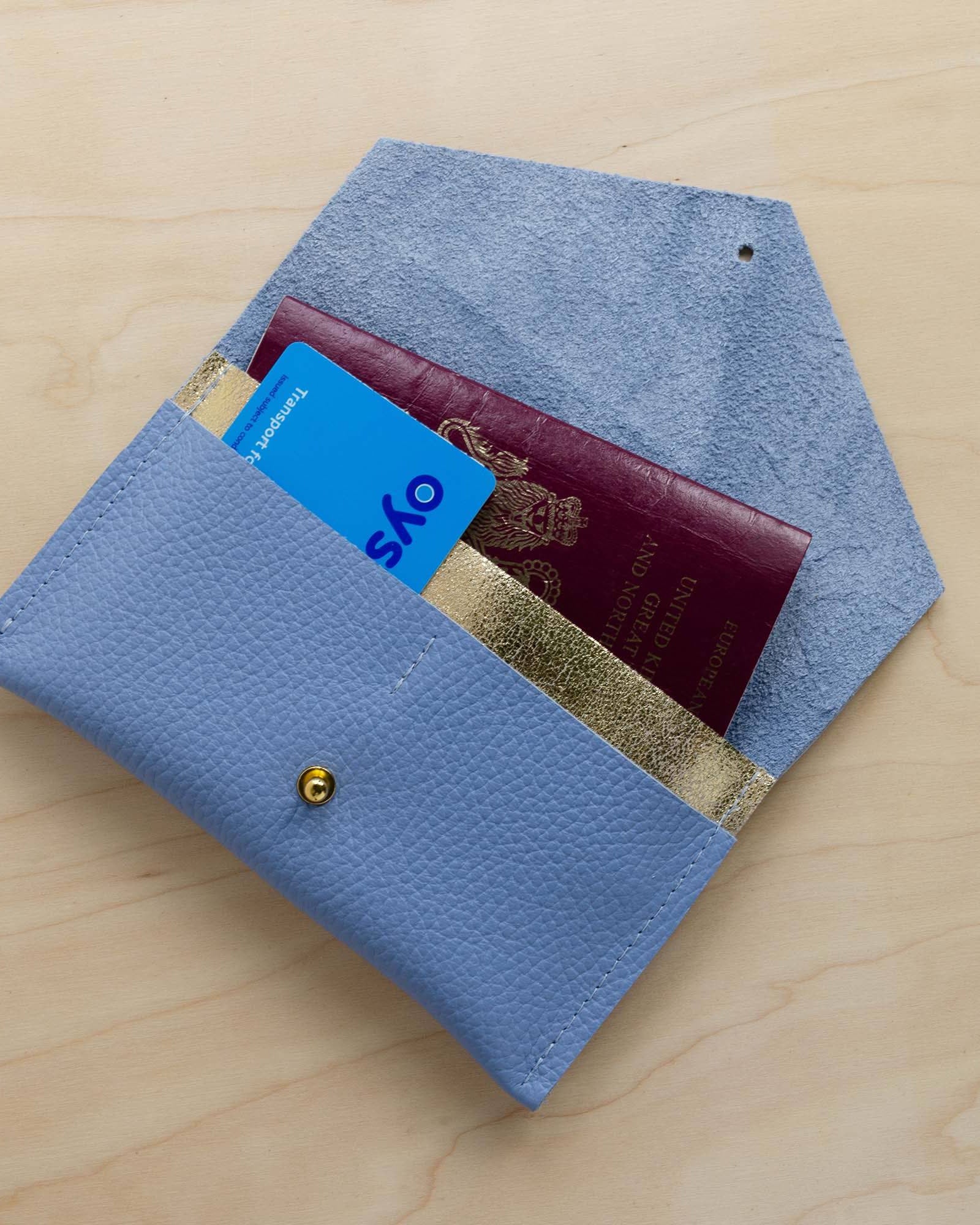 Powder blue leather passport pouch
