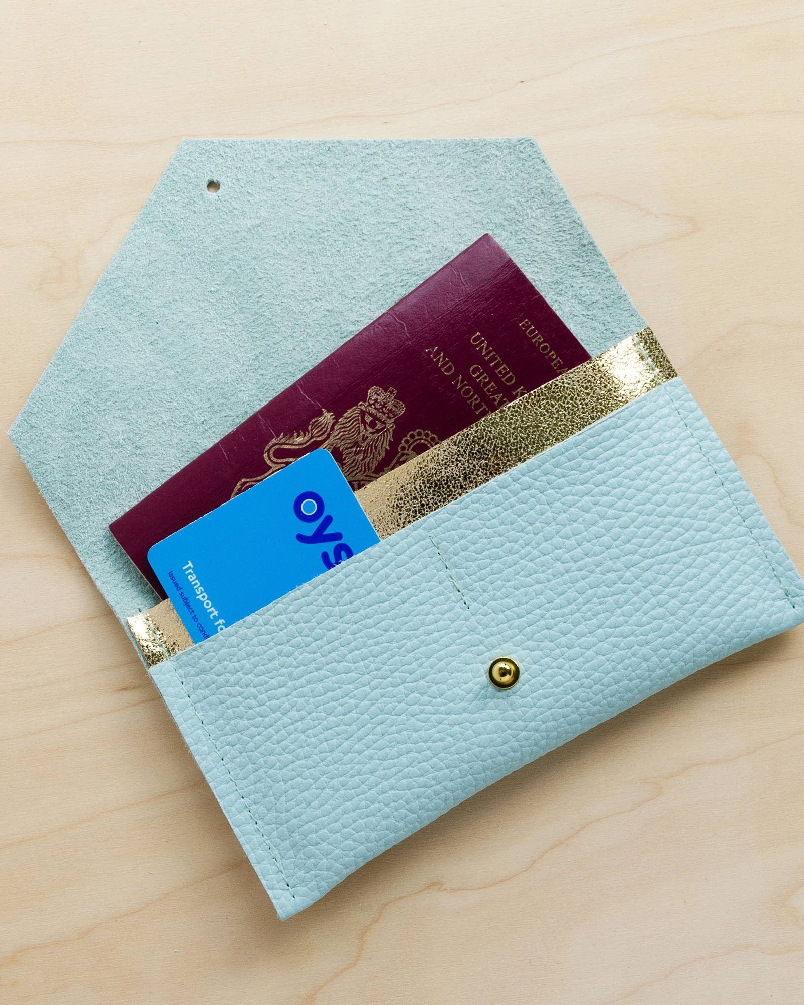 Seaglass leather passport pouch