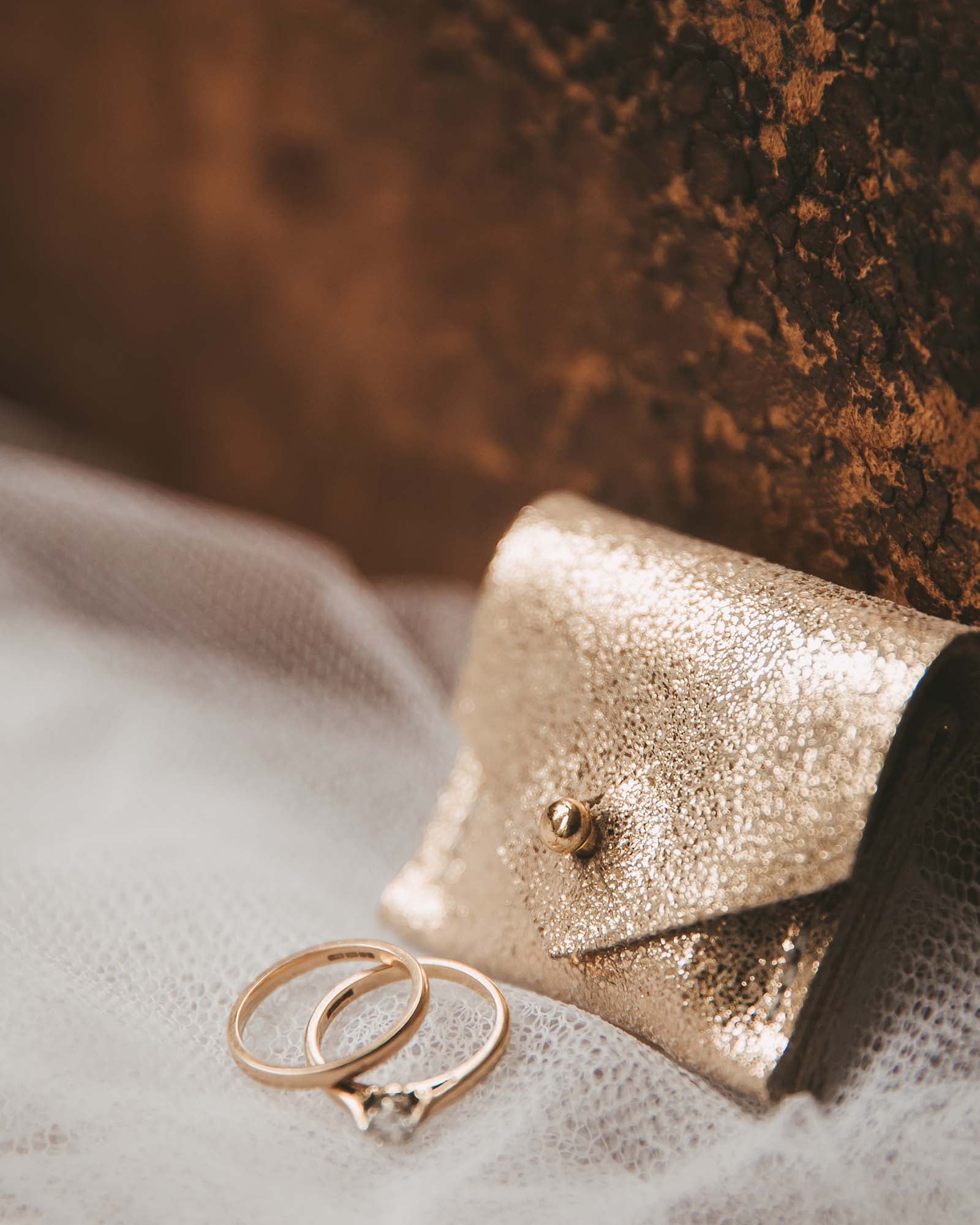 Shimmer Gold leather wedding ring pouch.