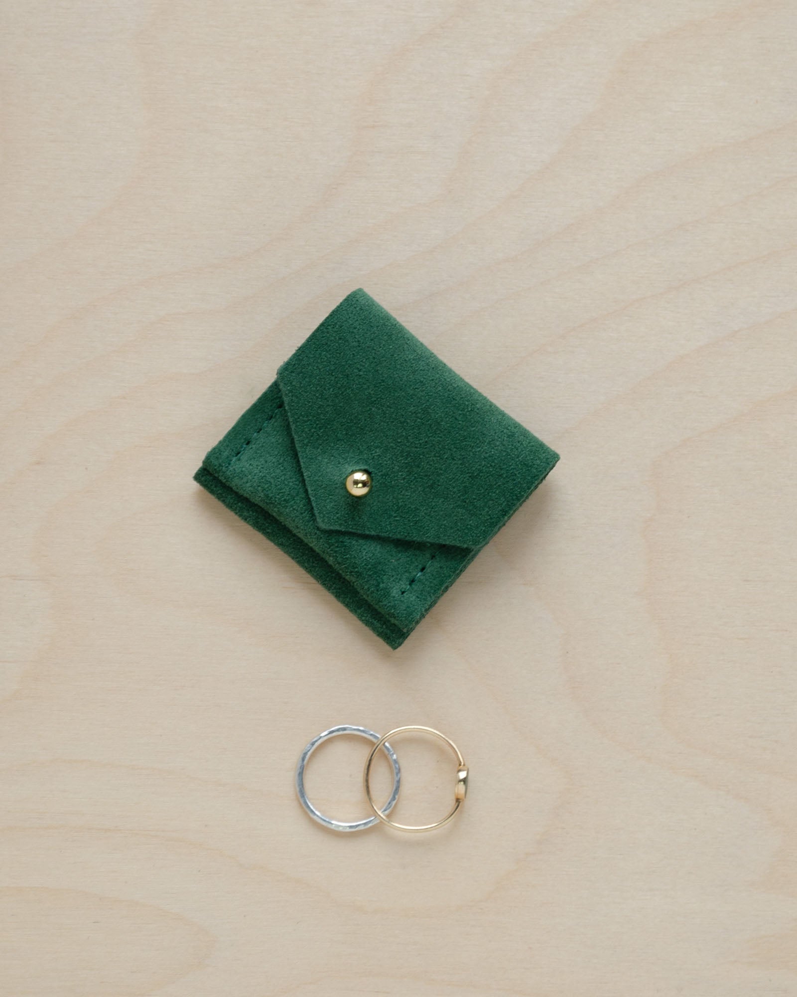 Moss Green Wedding Ring Pouch in suede.