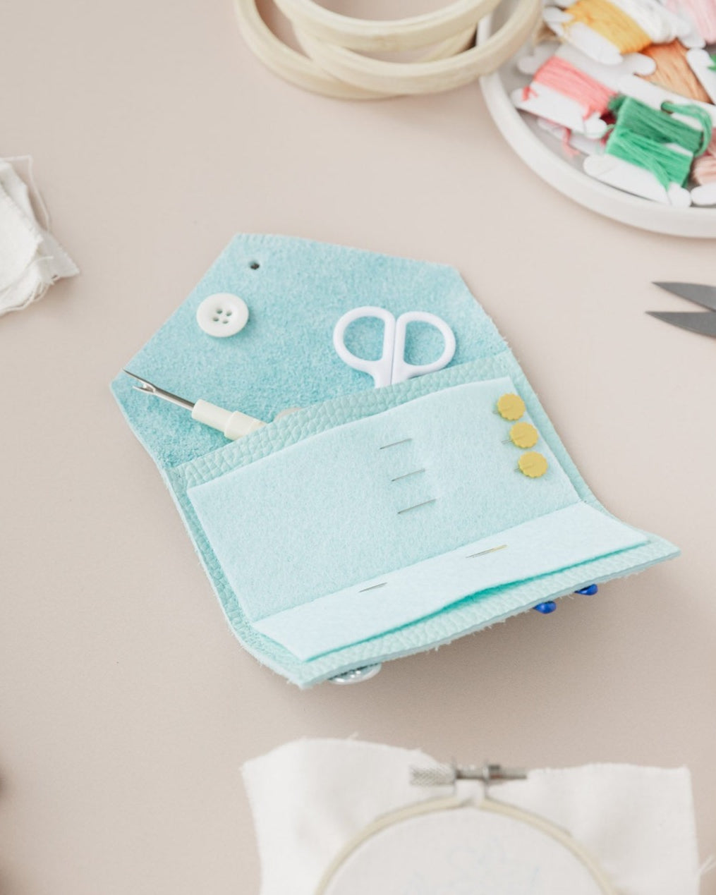 Seaglass turquoise blue sewing needle case