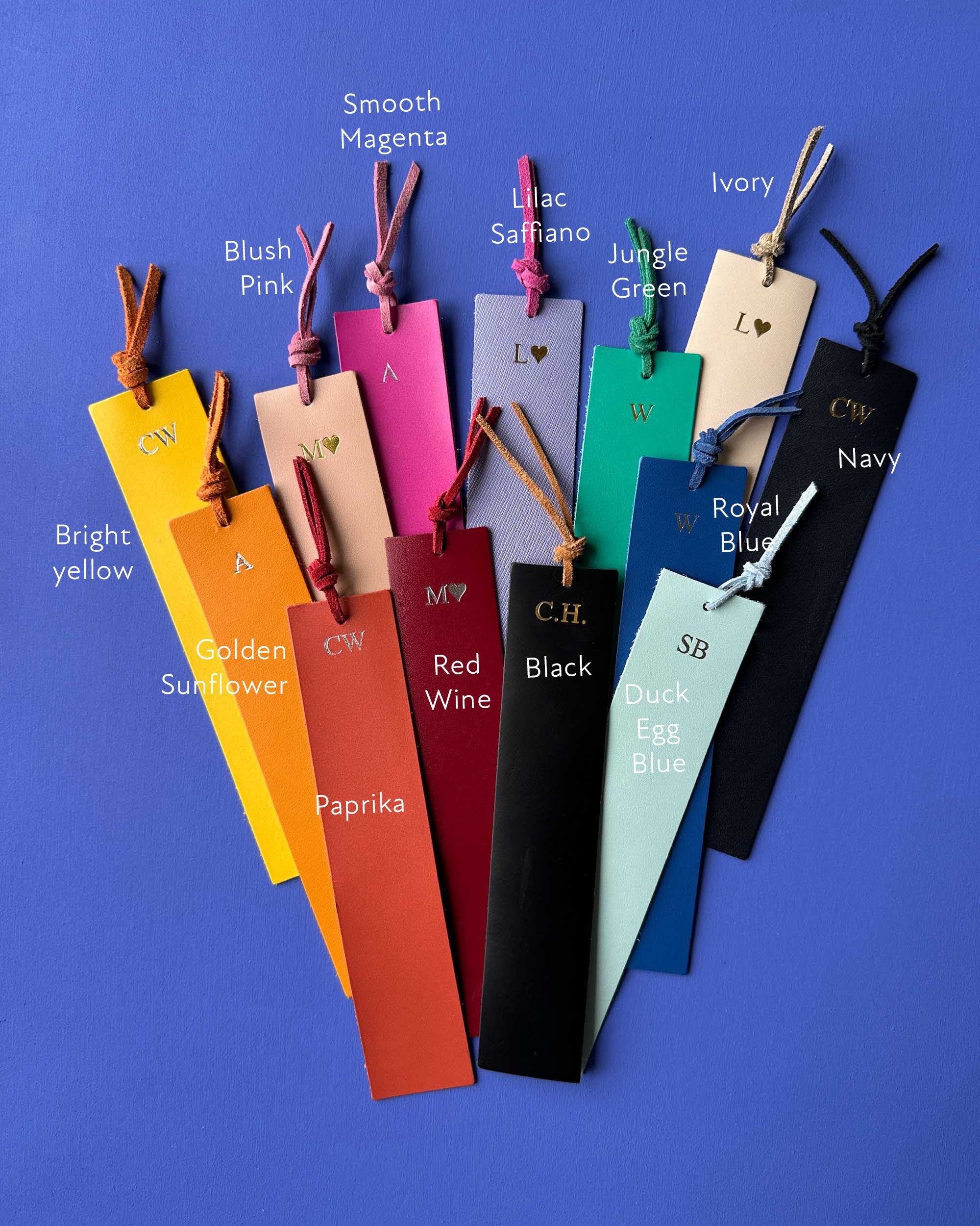 Colourful bookmarks with labels on a blue background