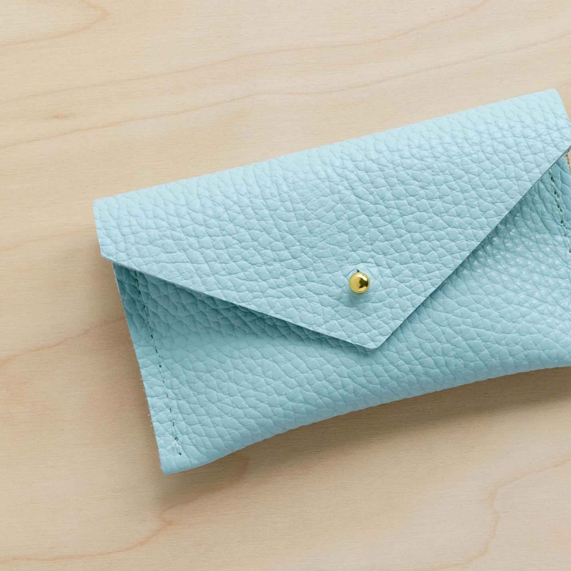 Seaglass (pale turquoise blue) leather card holder.