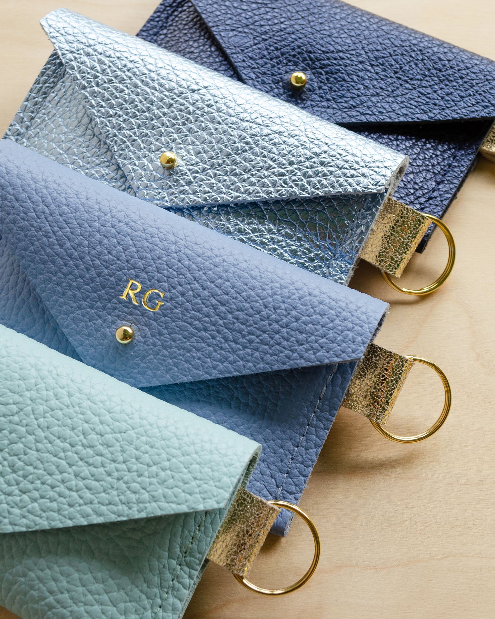 Personalised RG leather keyring holder.