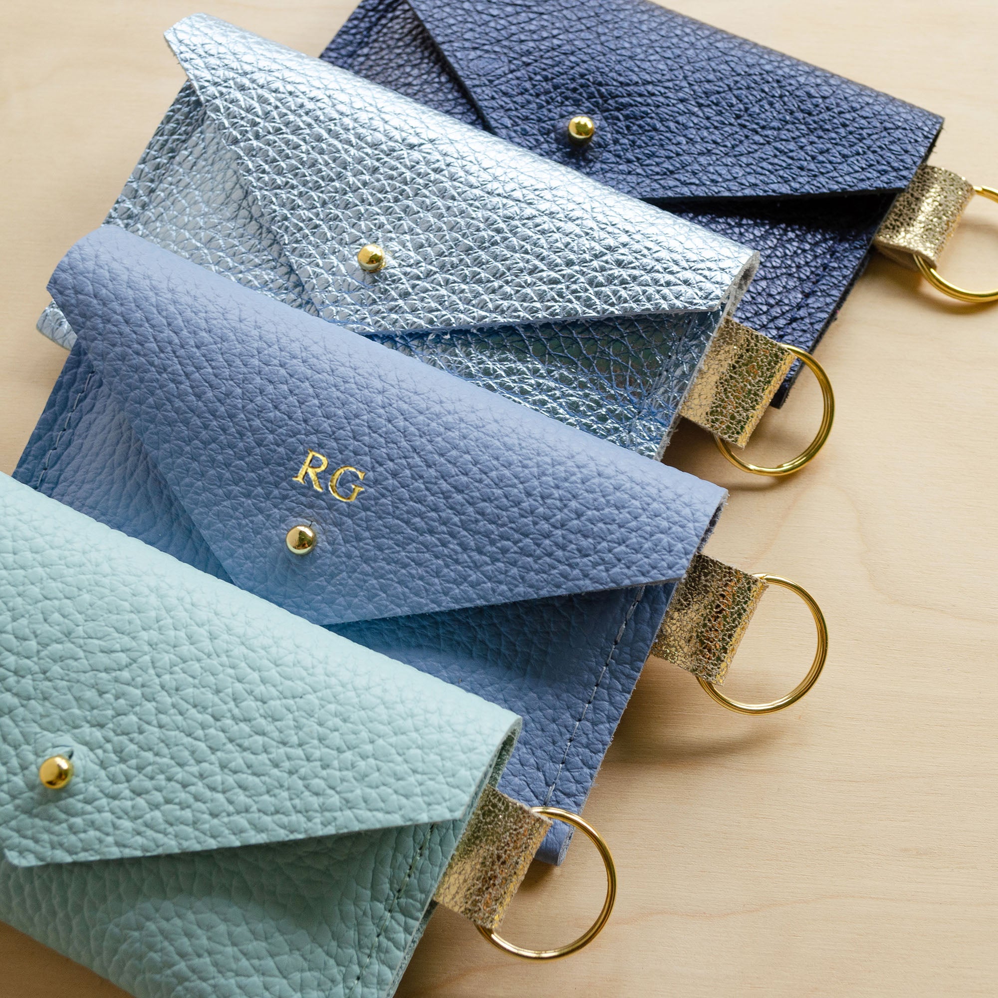 Personalised RG leather keyring holder.