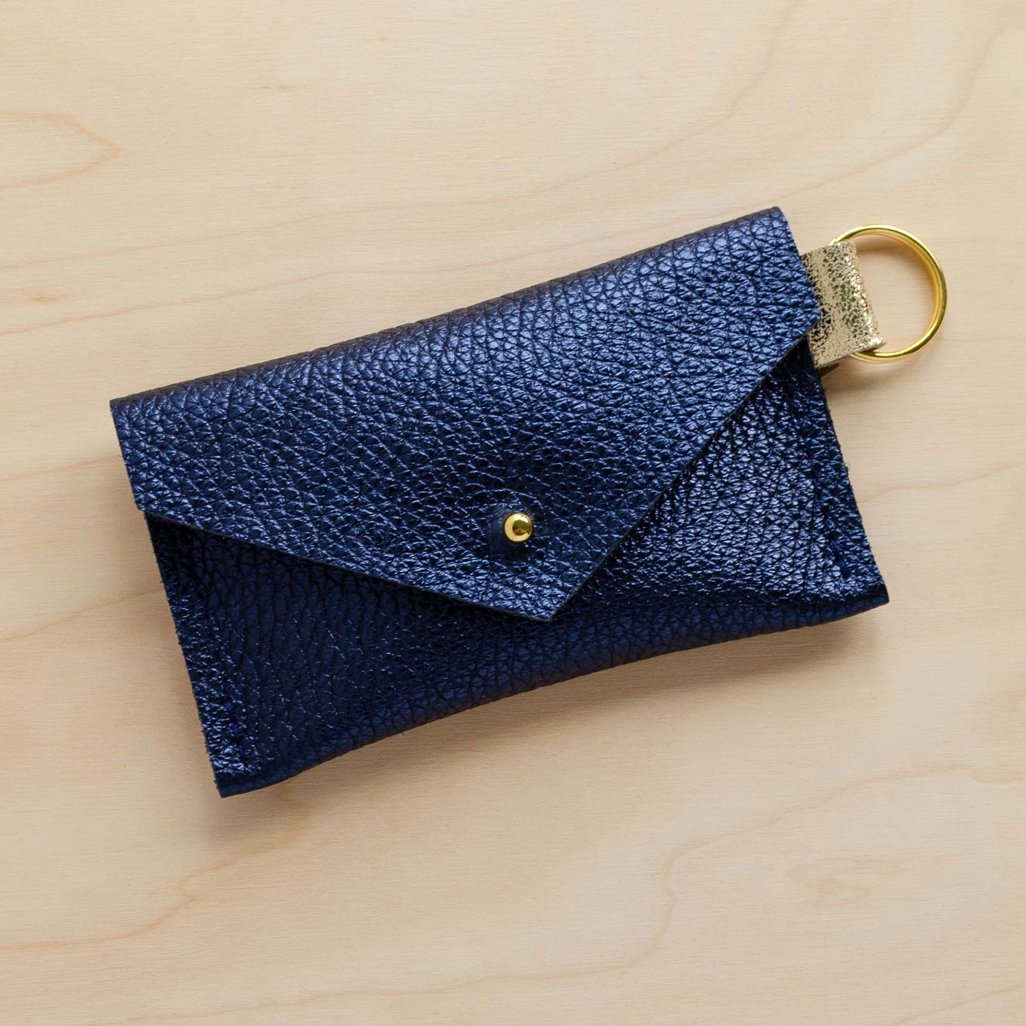 Metallic Navy leather keyring card holder.