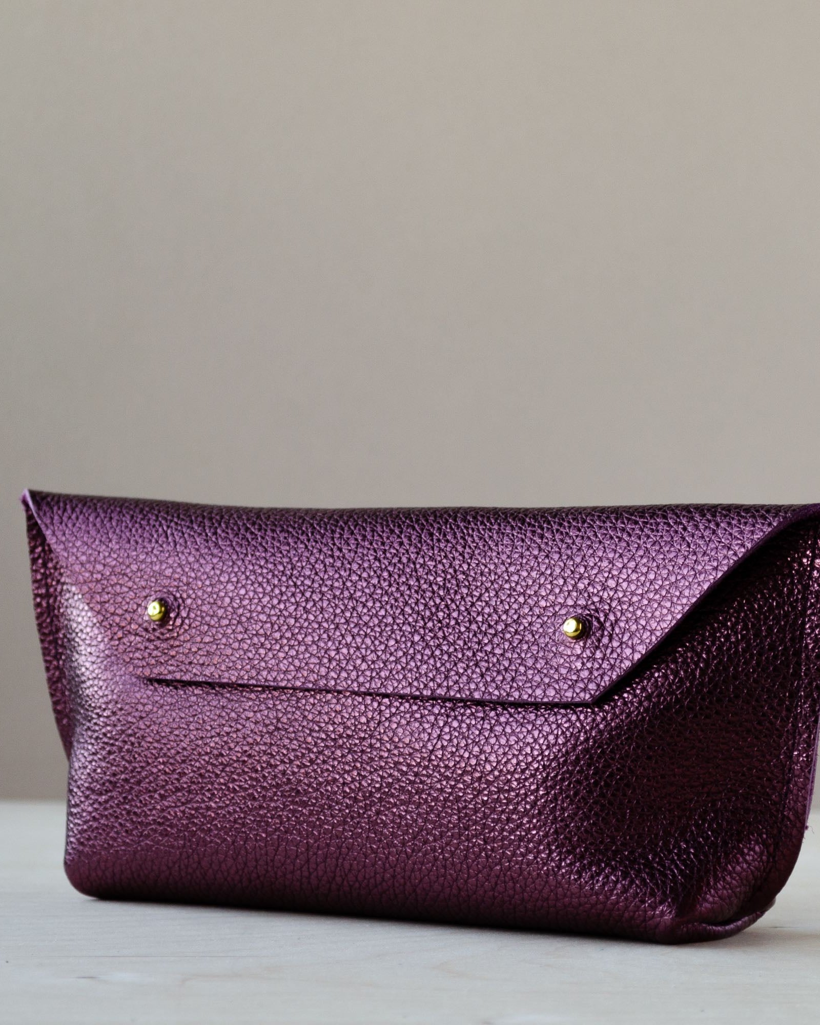 Metallic Berry Leather Clutch Bag