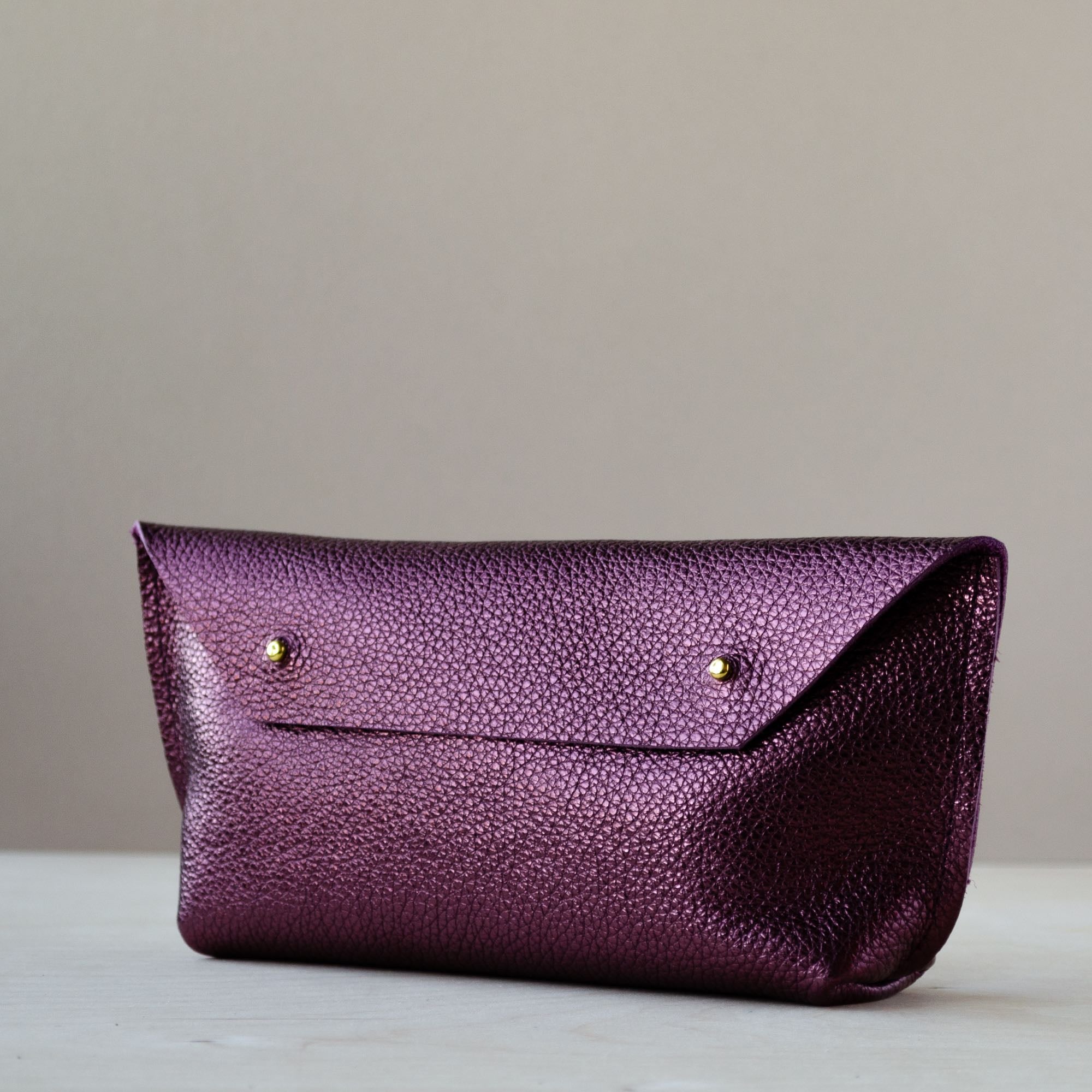 Metallic Berry Leather Clutch Bag