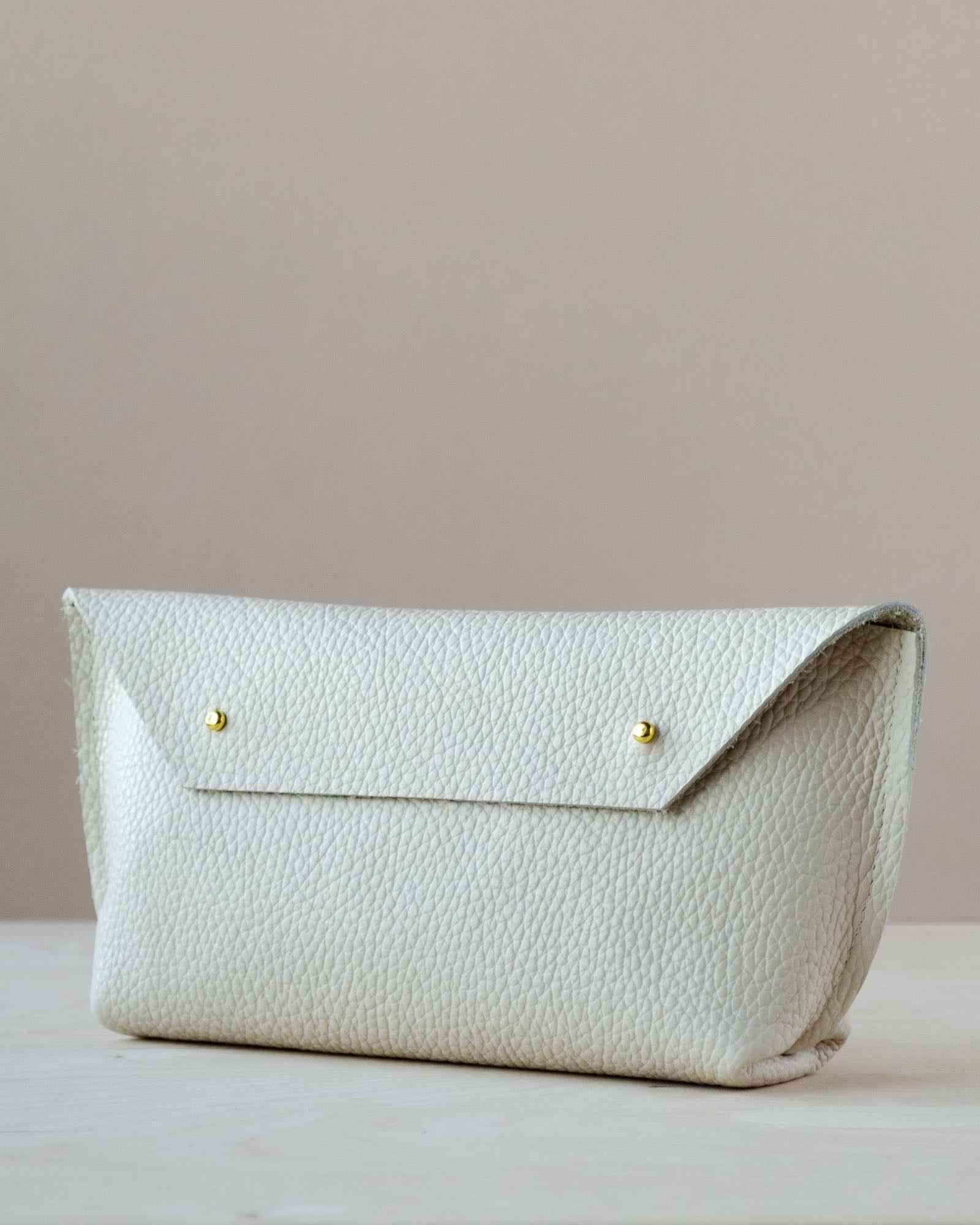 Cream Leather Clutch Bag