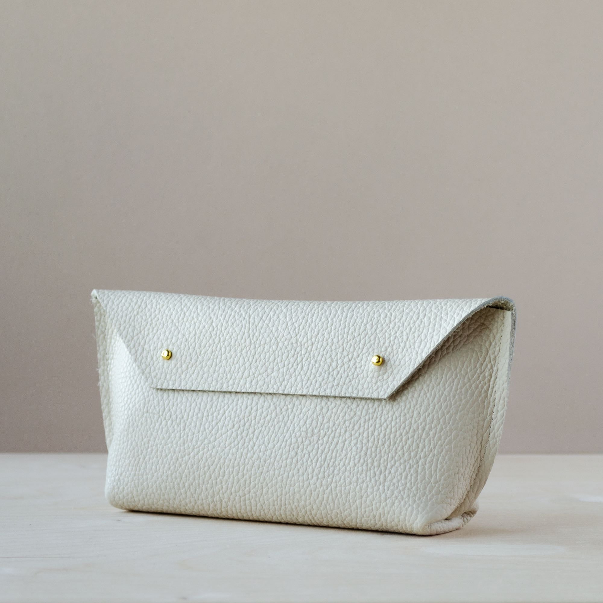 Cream Leather Clutch Bag