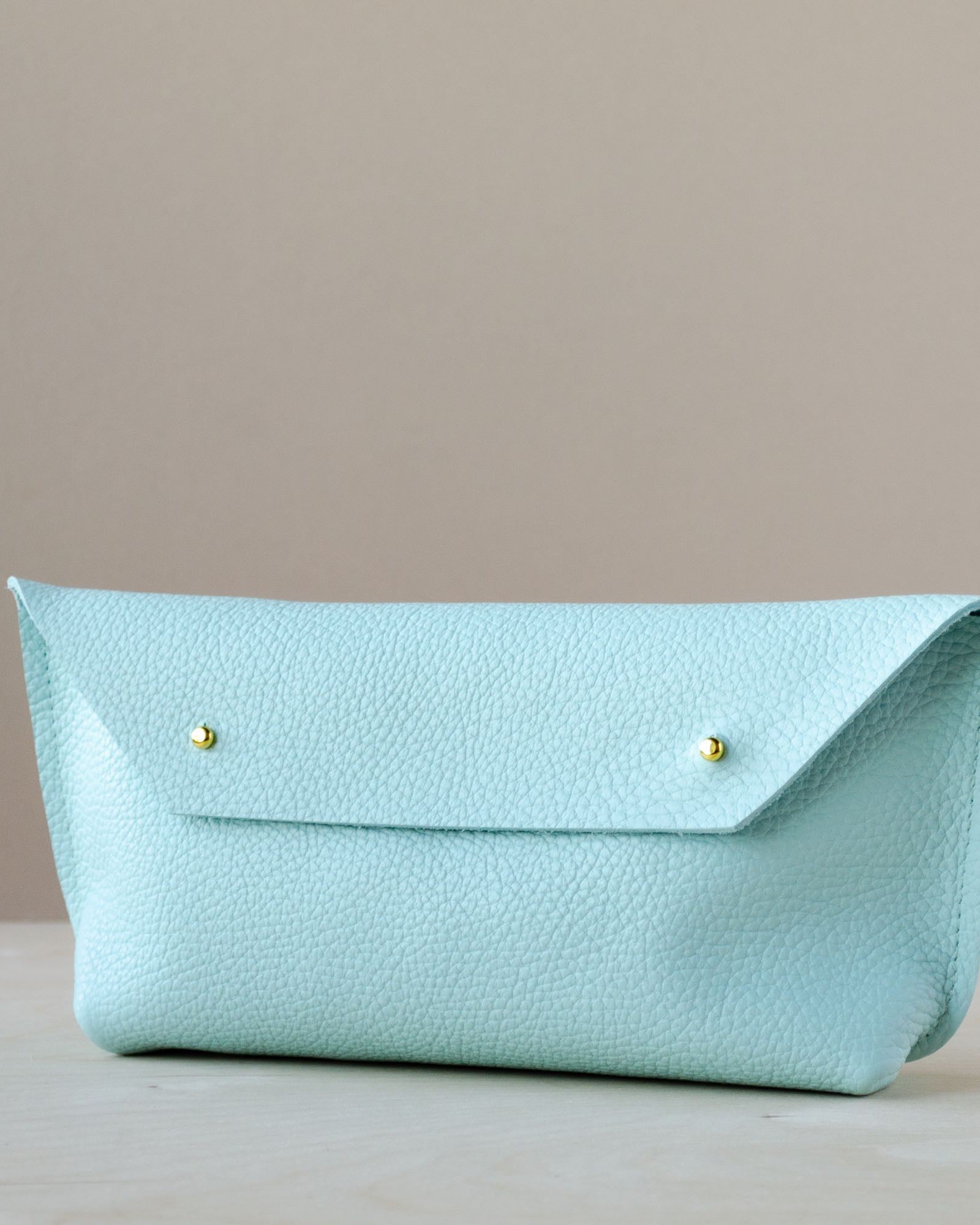 Seaglass colour Ailla Leather Clutch Bag.
