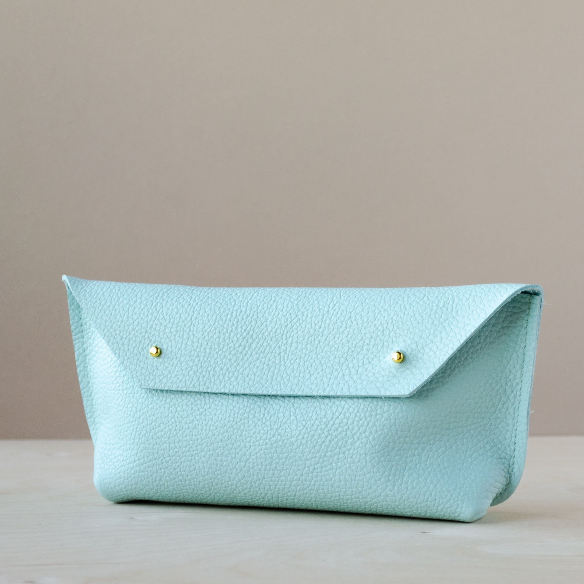 Seaglass colour Ailla Leather Clutch Bag.