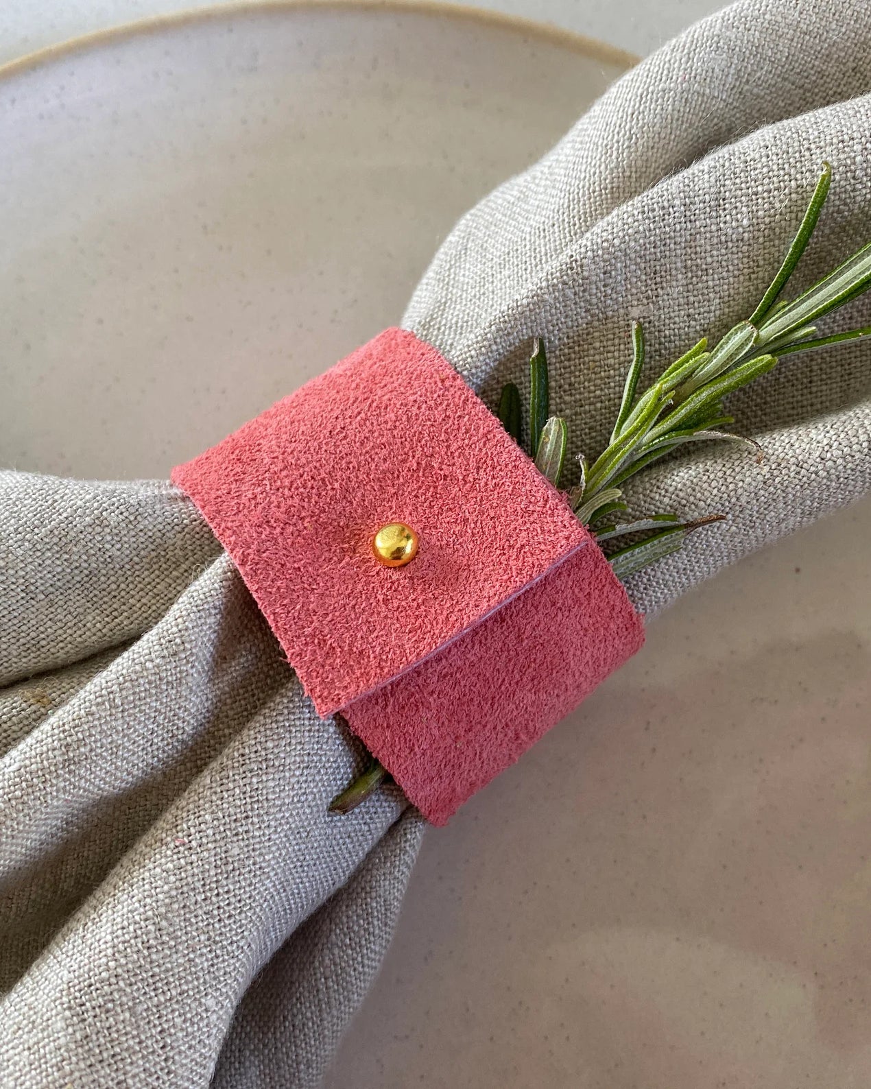 Coral Pink napkin ring.