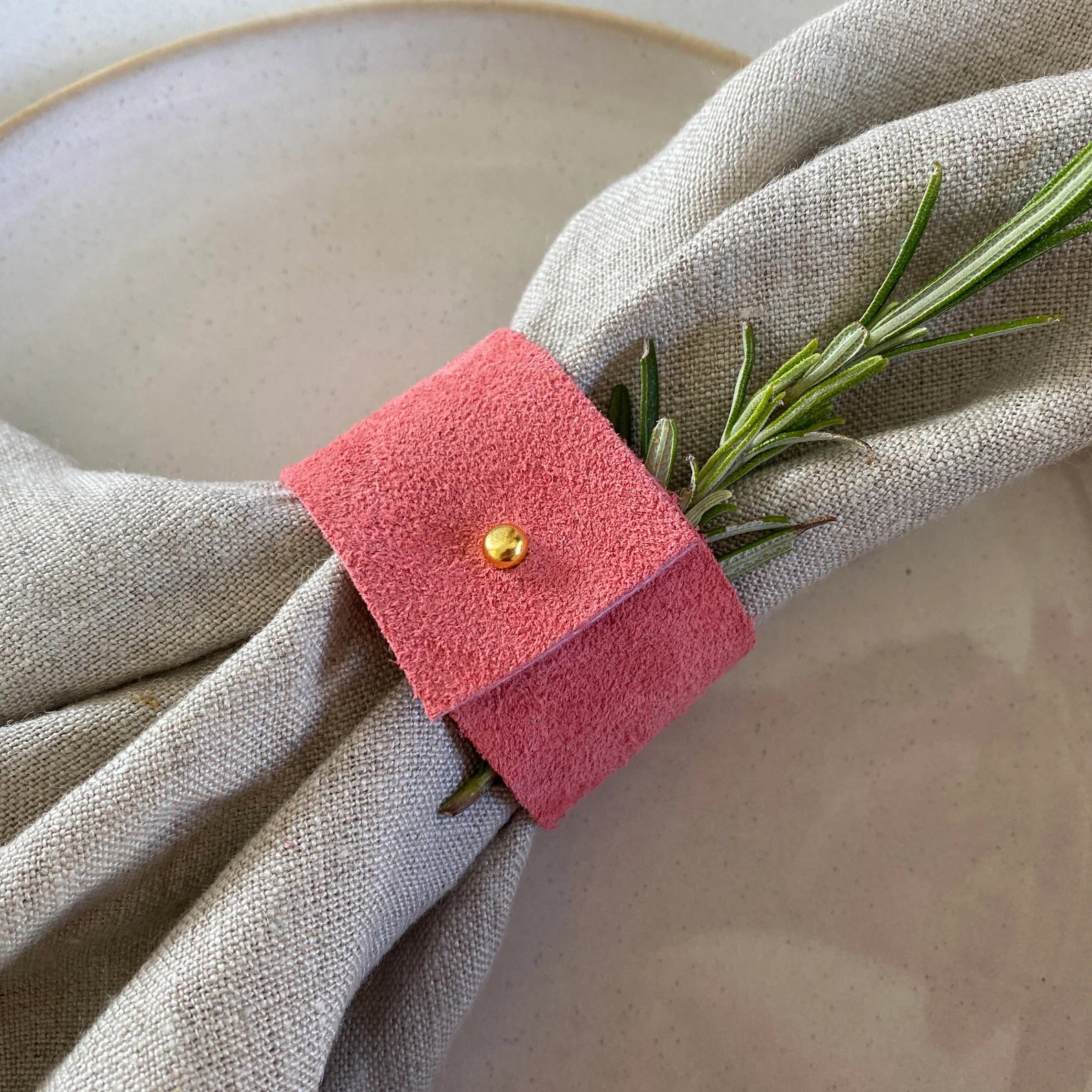 Coral Pink napkin ring.